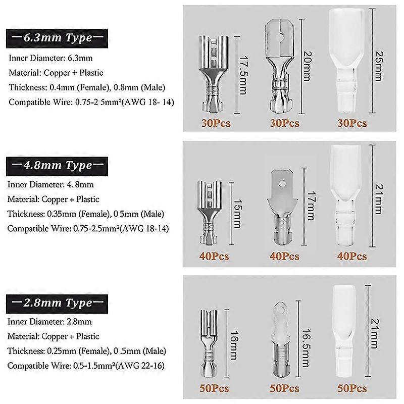 200PCS Male/Female Spade Crimp Terminals Electrical Insulating Sleeve Wire Wrap Connector