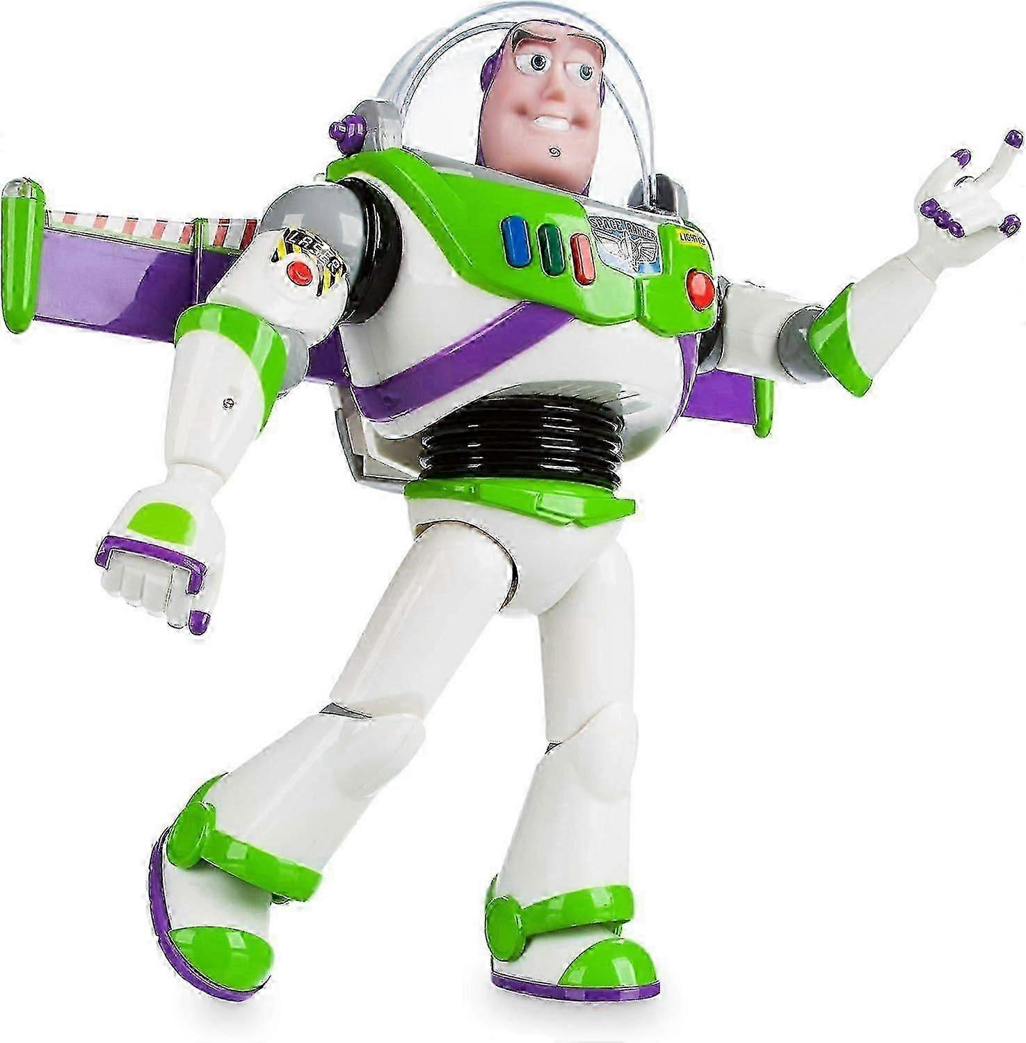 Buzz Lightyear interactive talking action figure from Toy Story, includes over 10 English phrases, interacts with other characters and toys