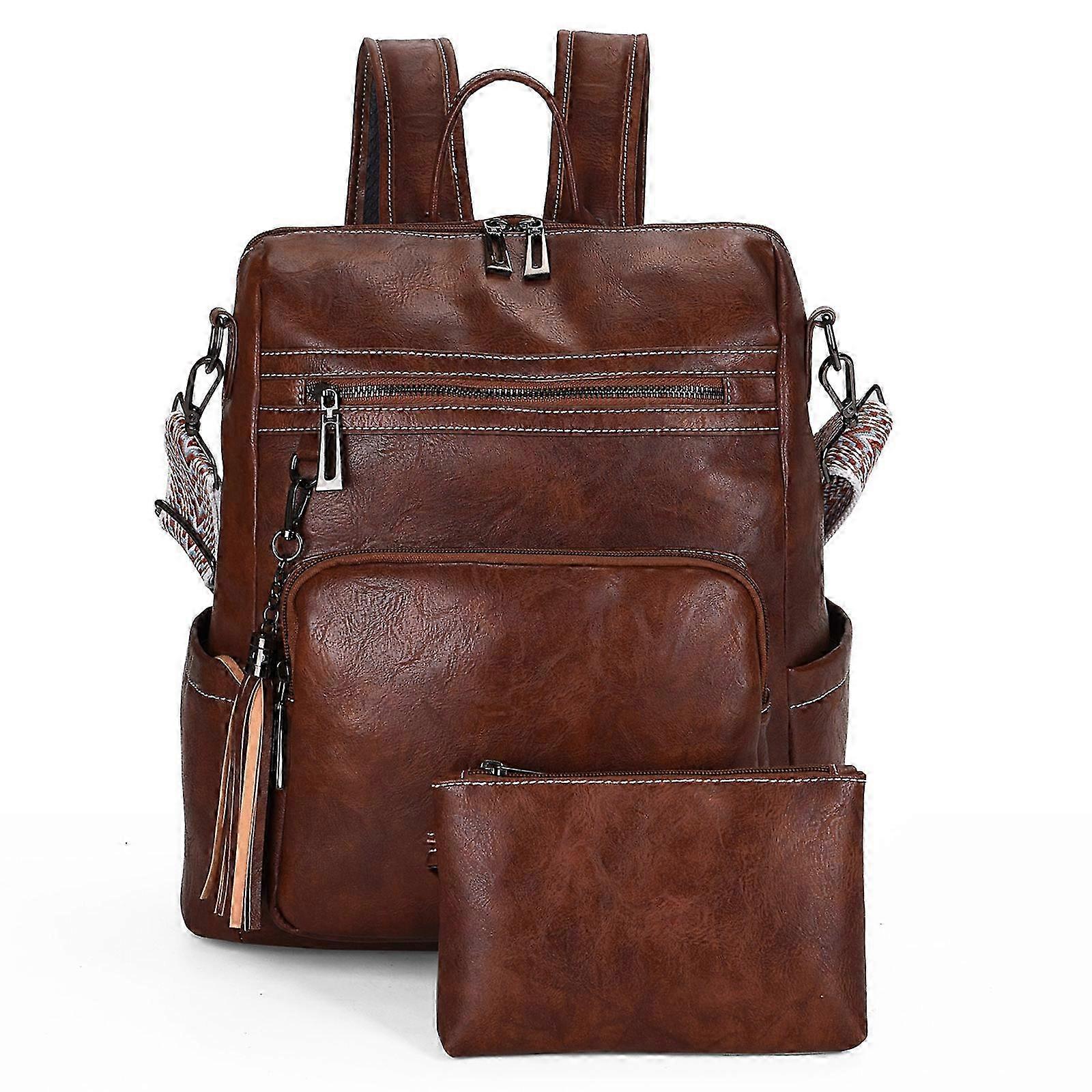 25-26 Deep Brown Tassel Backpack with Multiple Pockets