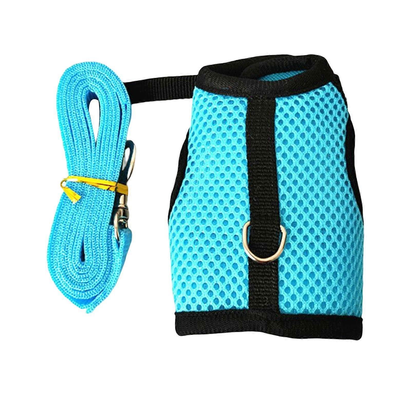 Adjustable Buckle Cat Harness And Leash Set For Walking Small Pets Blue Size L