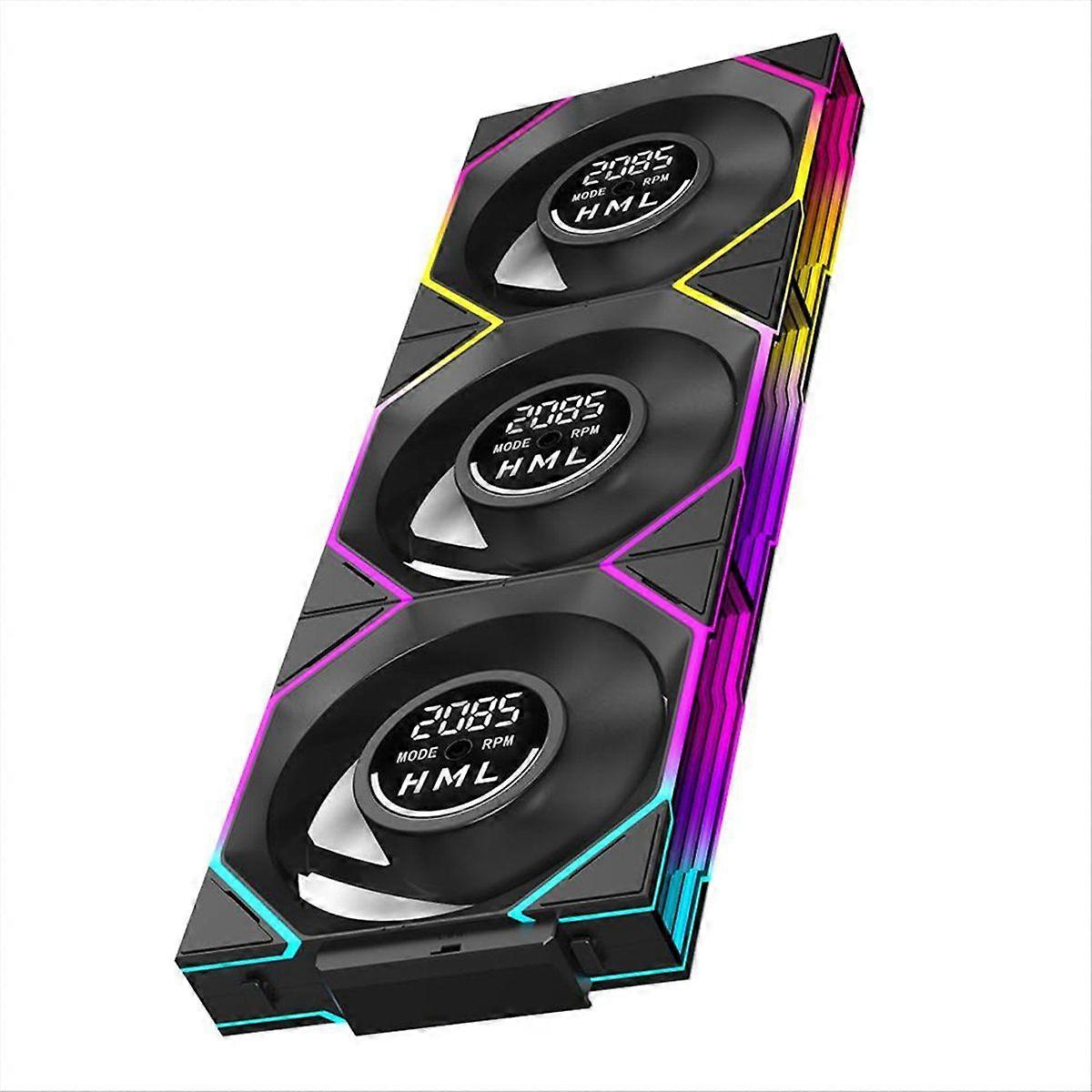 3PCS 120mm Case Fan Digital Display Computer Cooling ARGB CPU Cooler with Screen Infinite Mirror Design 600-2100RPM A