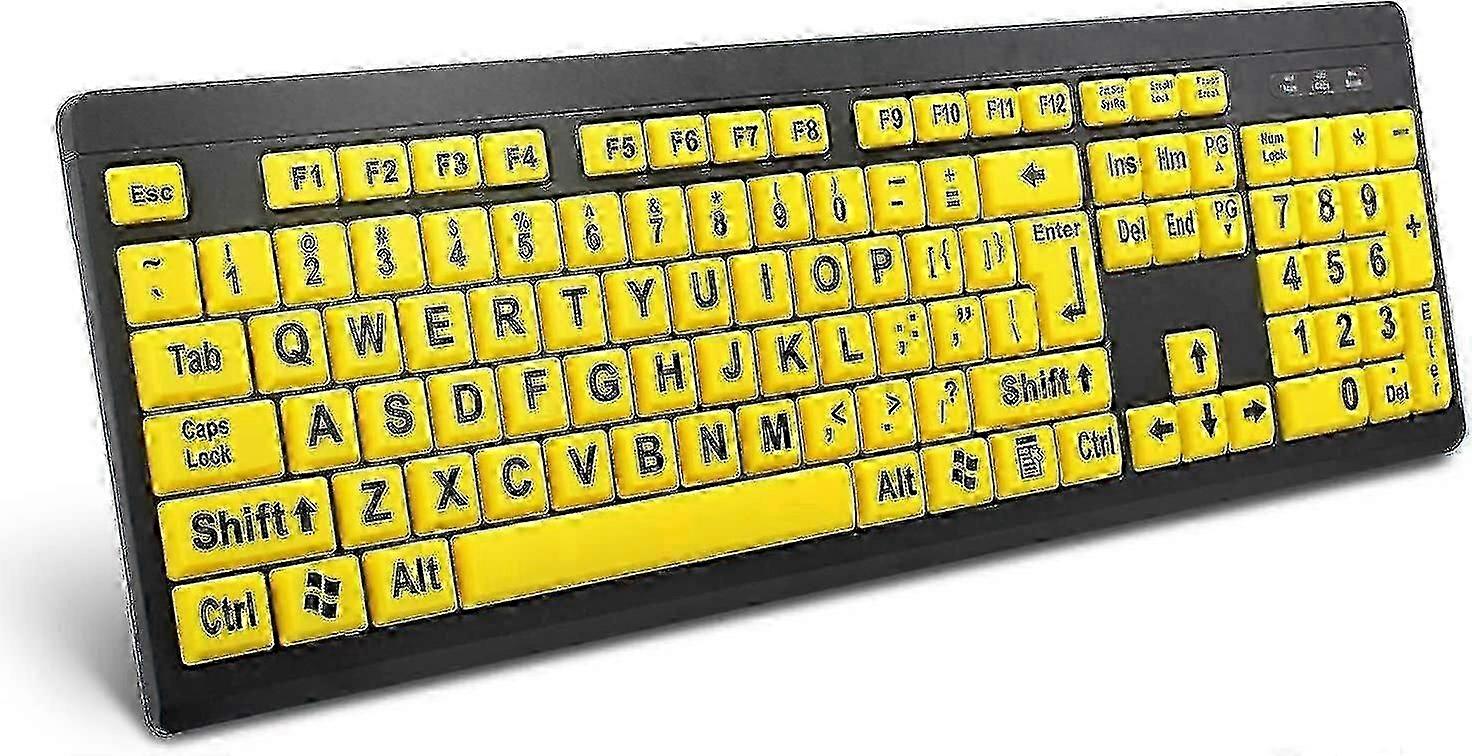 Large Print Computer Keyboard, Wired Usb High Contrast Keyboard With Oversized Print Letters For Visually Impaired Low Vision Individuals