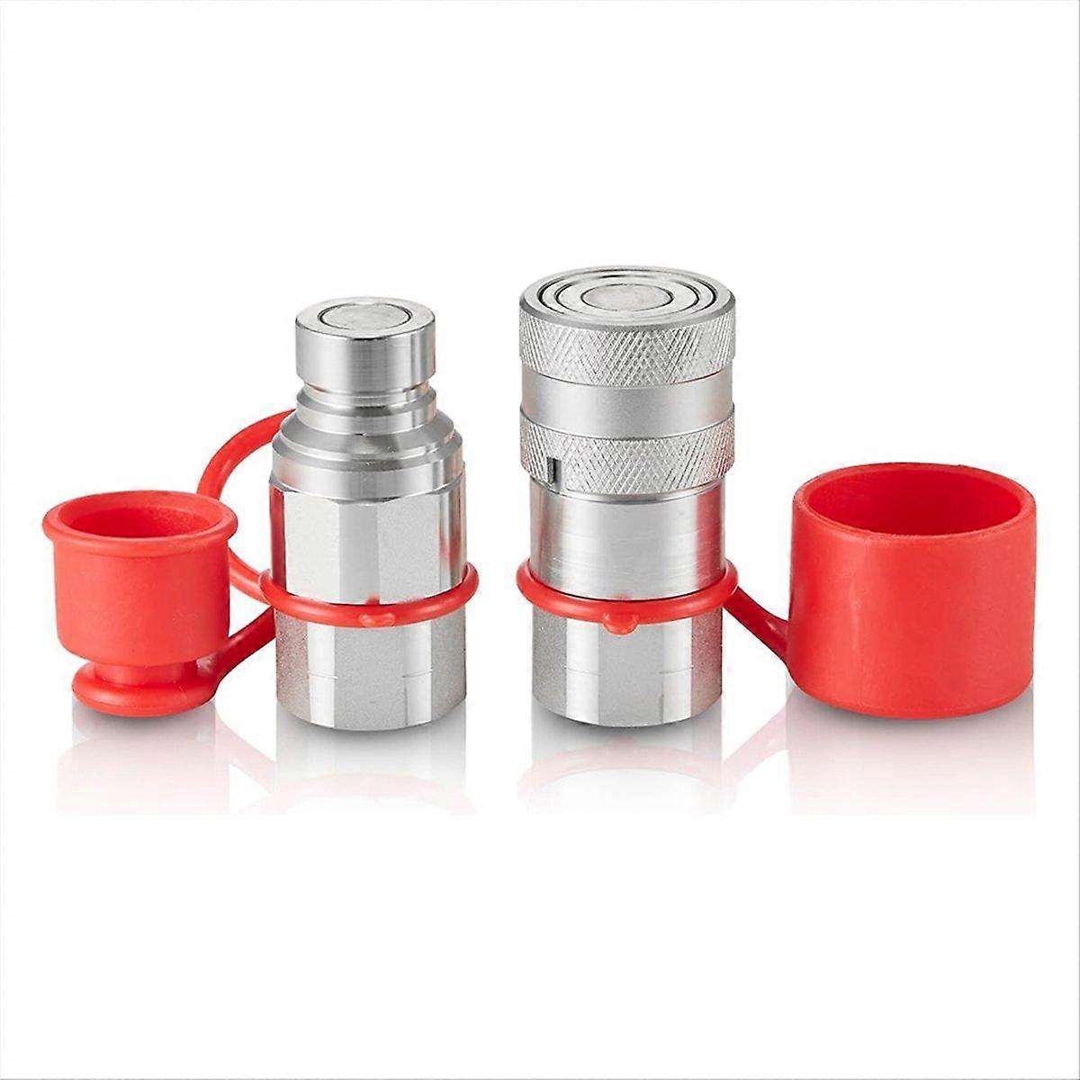 1/2 inch Flat Face Hydraulic Couplers, with 2 Dust Caps