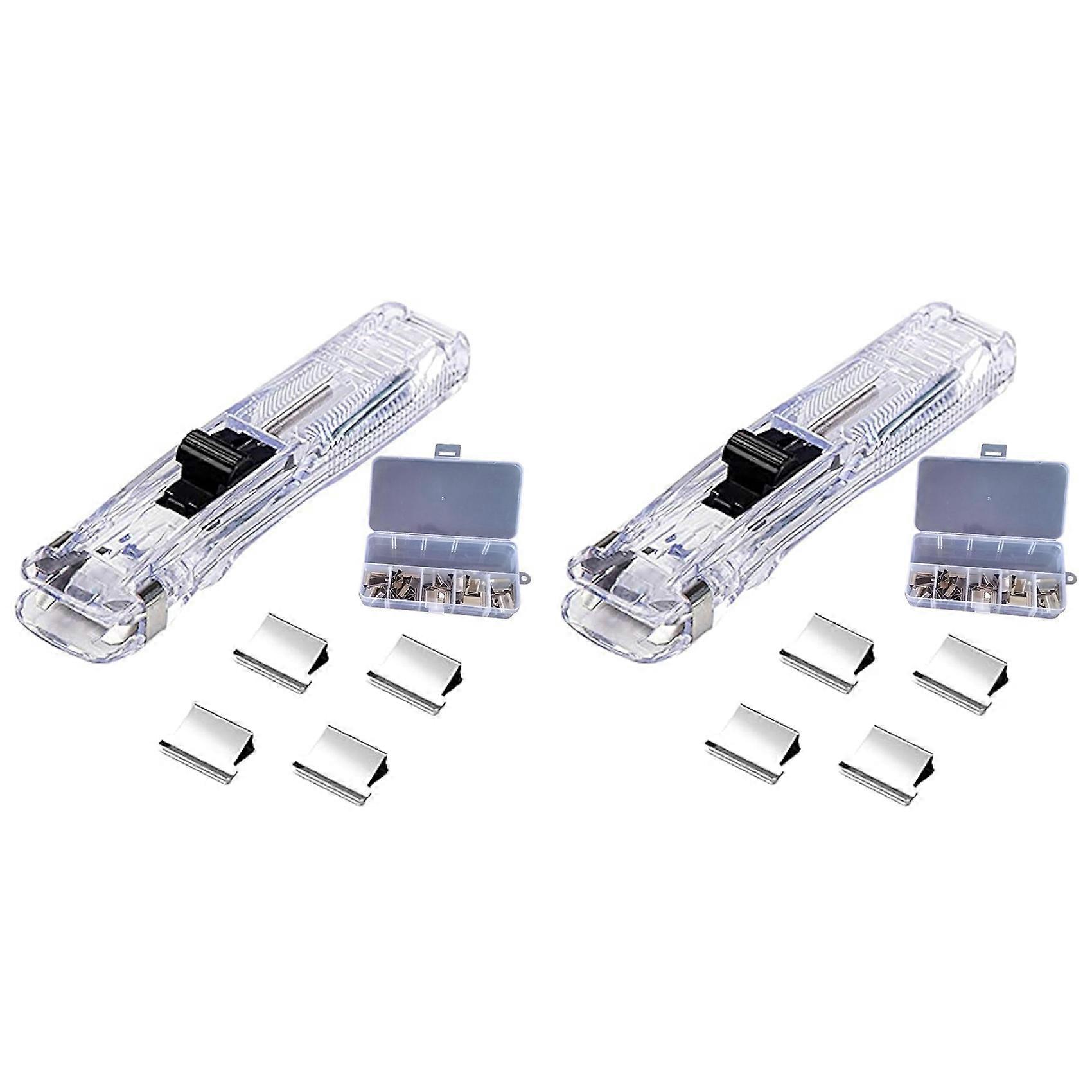 2X Handheld Paper Clip Dispenser, Portable Fast Paper Clipper with 100 Reusable Silver Metal Clips for Desktop Document