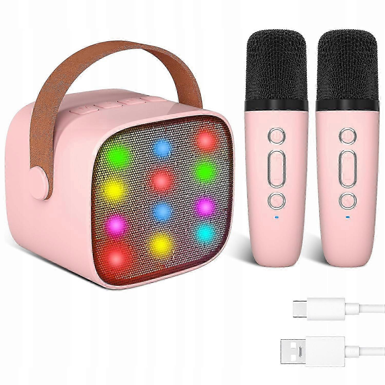 Mini Karaoke Bluetooth Speaker Portable+2*microphone Pink