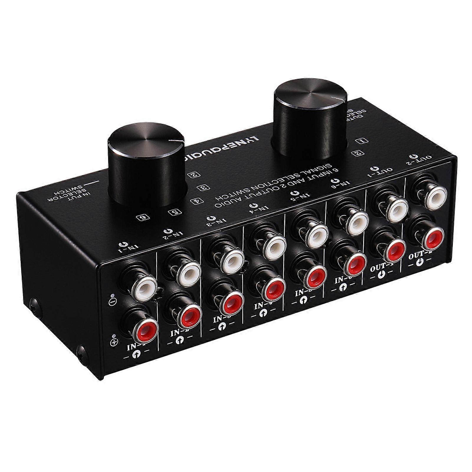 6-IN-2-UT Stereo RCA Ljudomkopplare Box Selector Splitter Hub Distributör