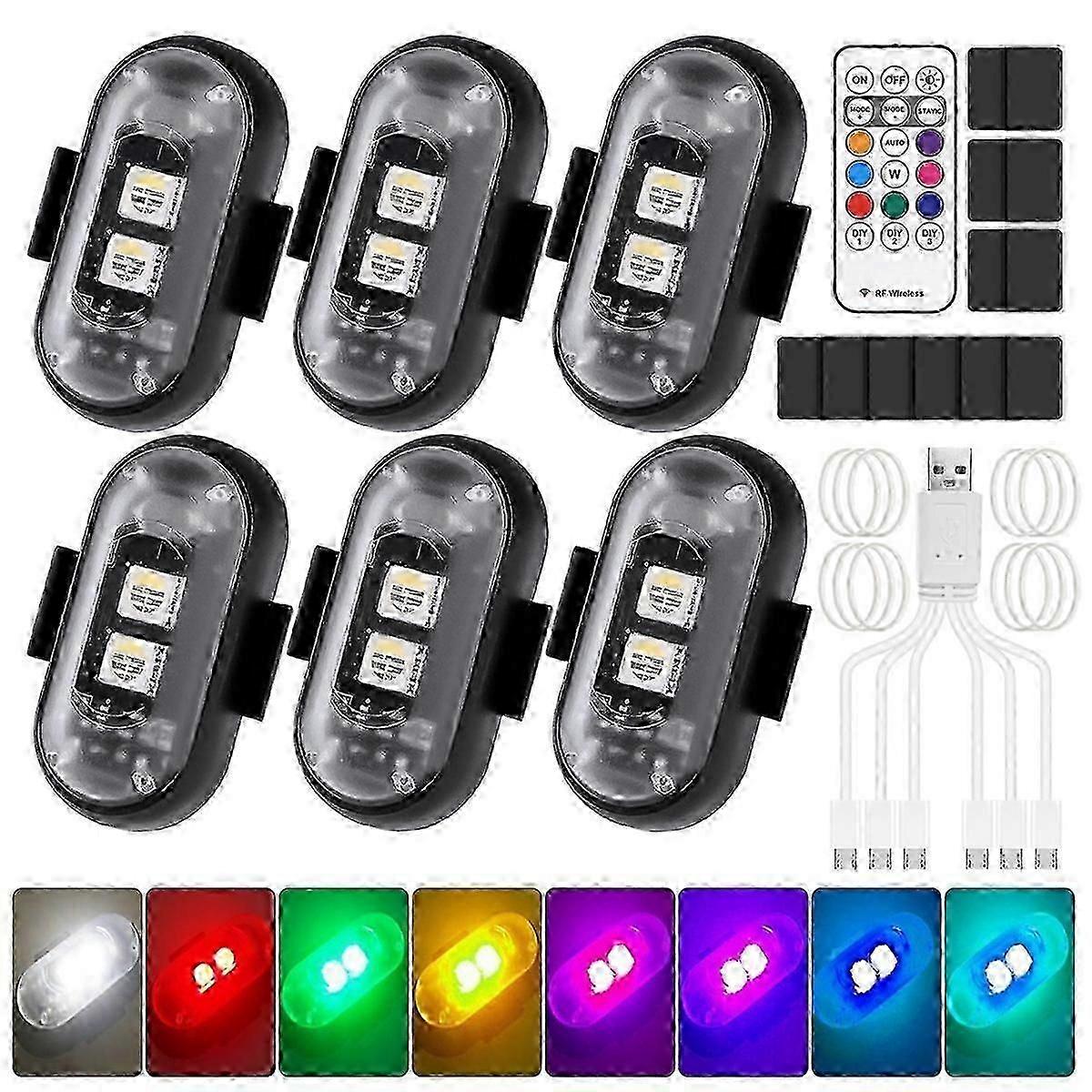 6PCS Wireless LED Lights for Car with Remote Control, Wireless LED Strobe Lights 8 Colors for Car M