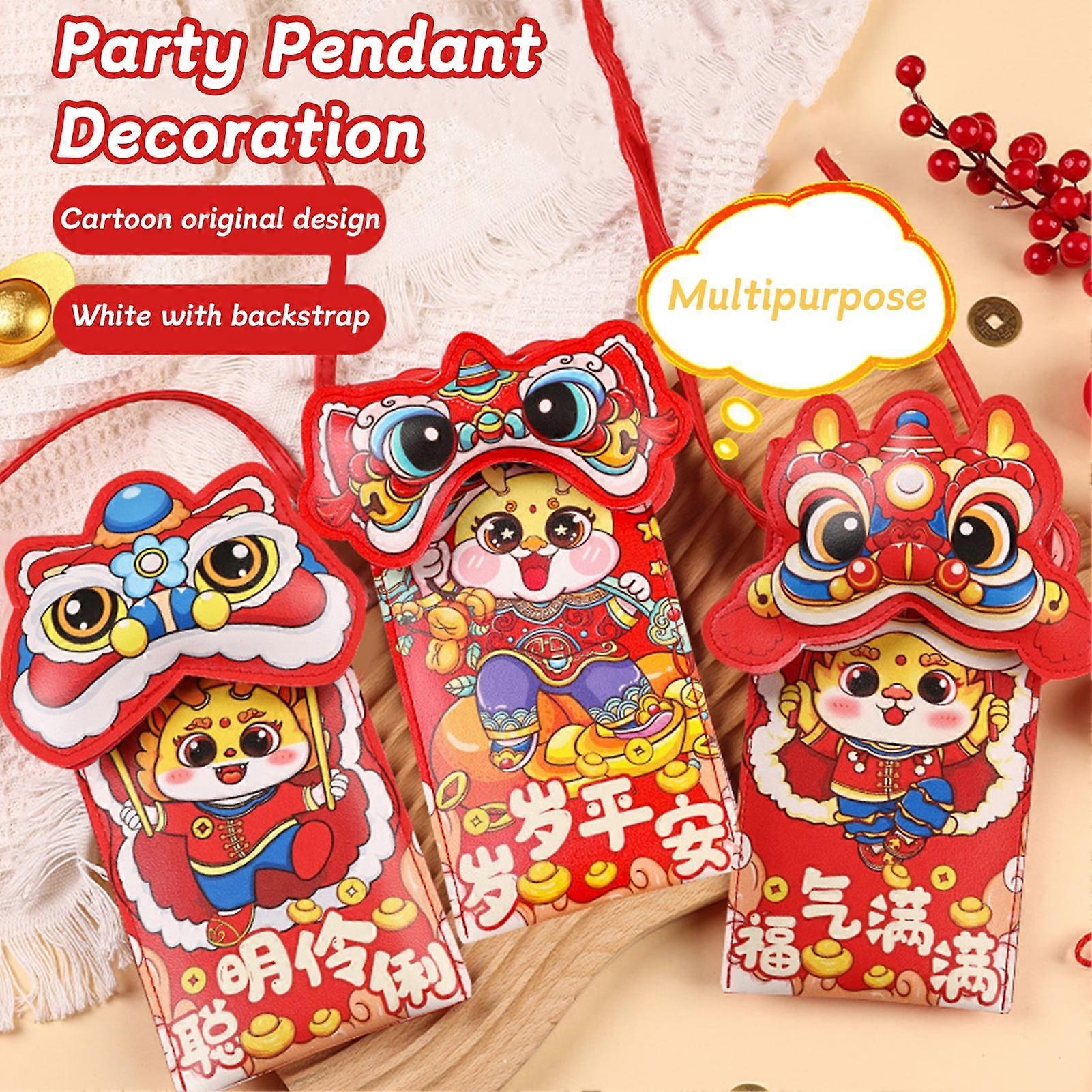 SUSUchens 2024 Year of The Dragon Red Envelope Bag with Hanging Rope Multipurpose Fine Workmanship Festive Atmosphere Enhancer Envelope Style A
