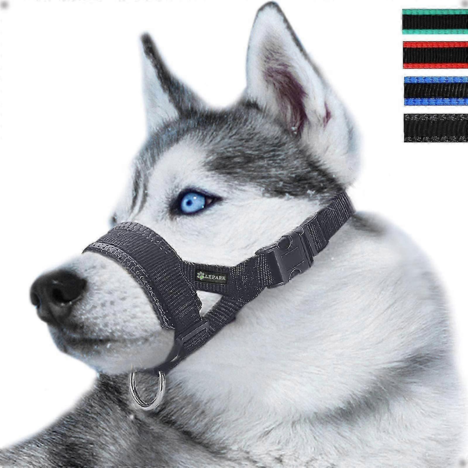 Head strap dog muzzle for small medium large breeds - black
