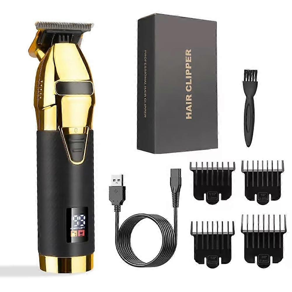 Professional Hair Clipper 5In1 Grooming Kit, Black And Gold, Cordless And Corded, Rechargeable With LED Display