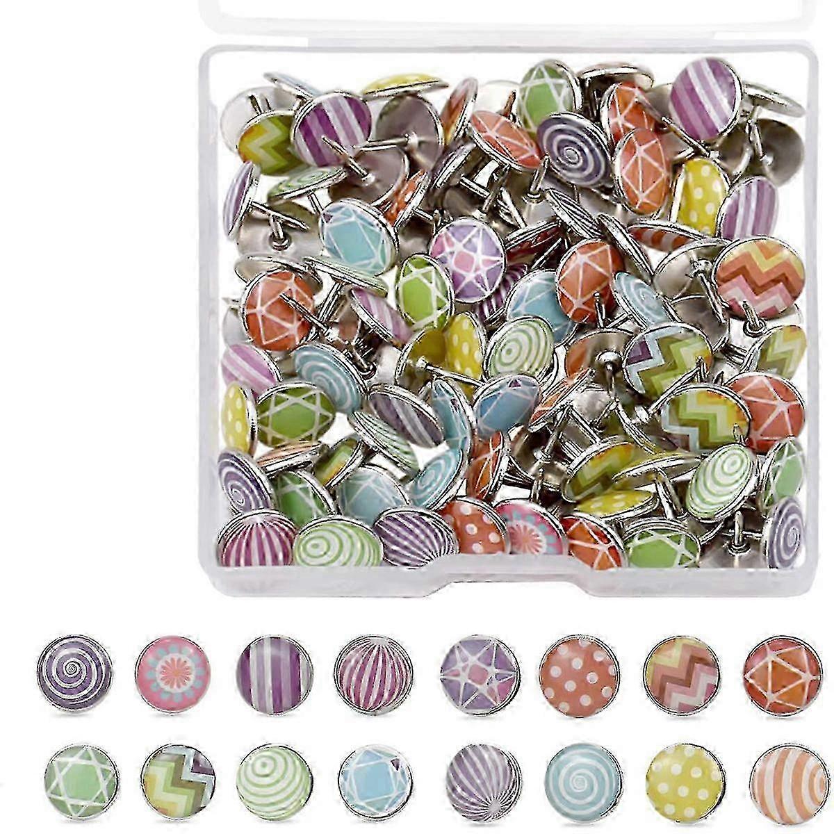 MWOOT 100 Pieces Decorative Thumbtacks, Fashion Push Pins Metal Push Pins for World Map Map Cork Board Fabric Marker (Style B)