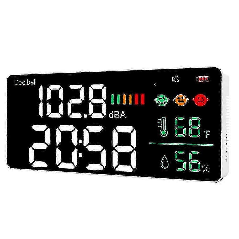 Decibel Meter Wall Hanging Sound Level Meter 30-130db Range 11 Inch Led Display Noise Time Temperatu