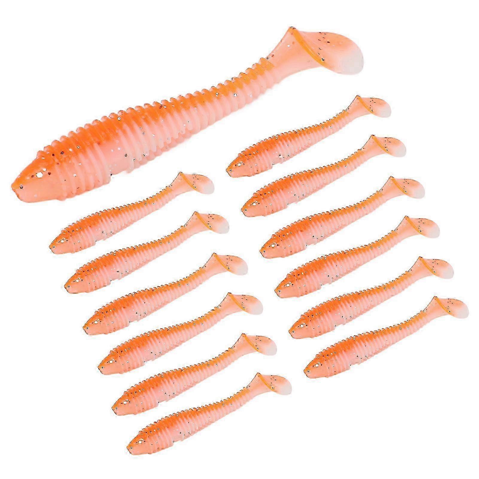 15Pcs Silicone Soft Lure Simulation T Tail Fishing Bait Double Color with Spiral Pattern for Sea FishingD Type