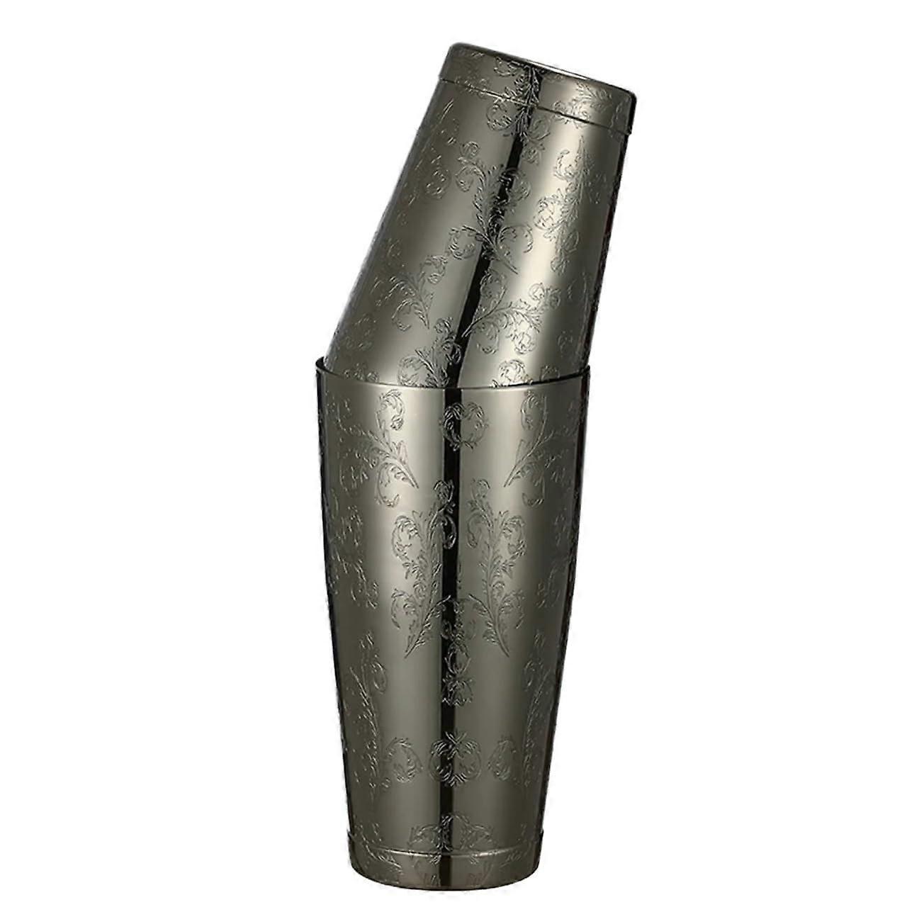 Cocktail Shaker Set 2 Piece with Etched Leaf Pattern, 800ml & 500ml Bartender Tools for Home Bar