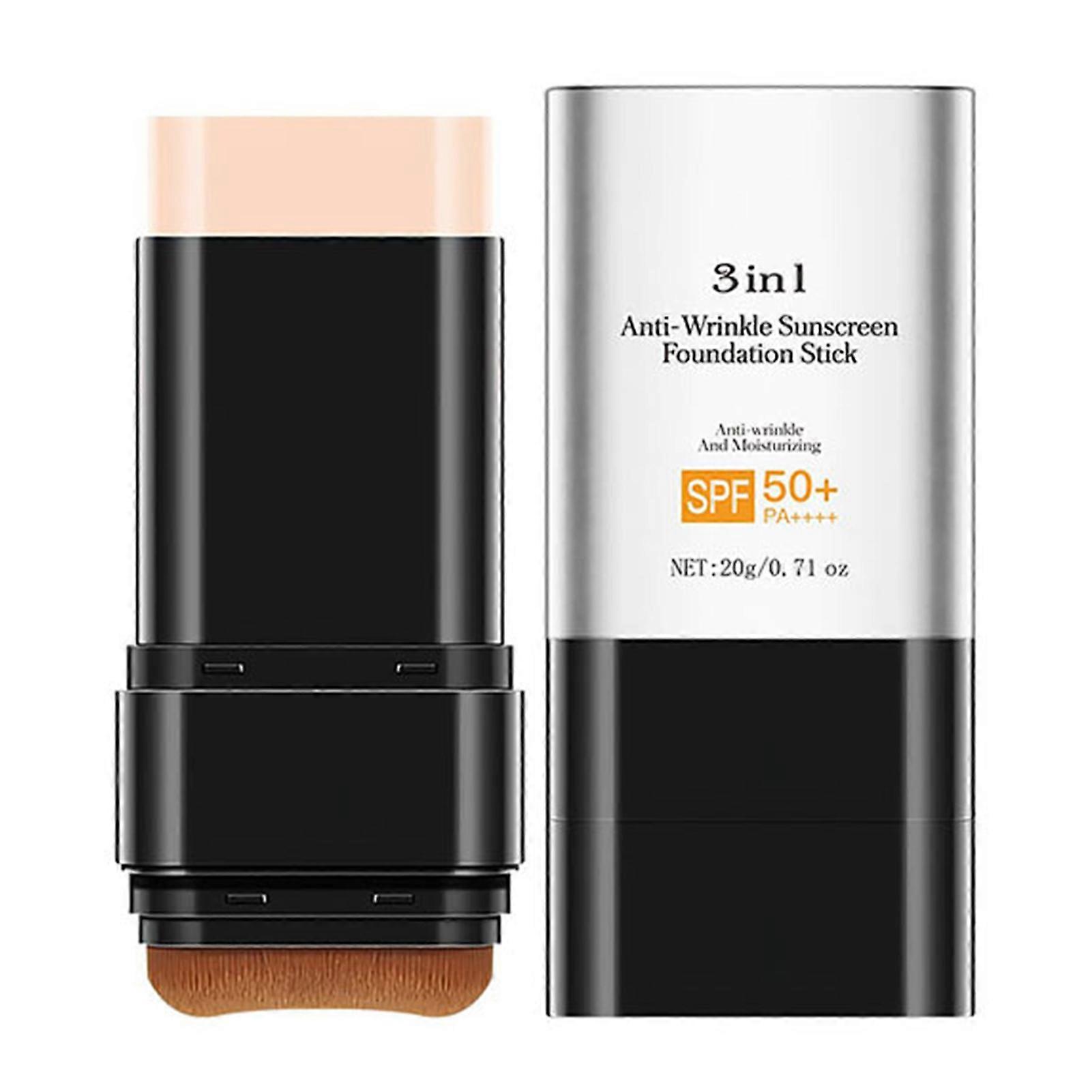3-in-1 Anti-Wrinkle Foundation Stick with Brush - SPF50 Hydrating Lightweight Foundation, Korean Foundation Stick
