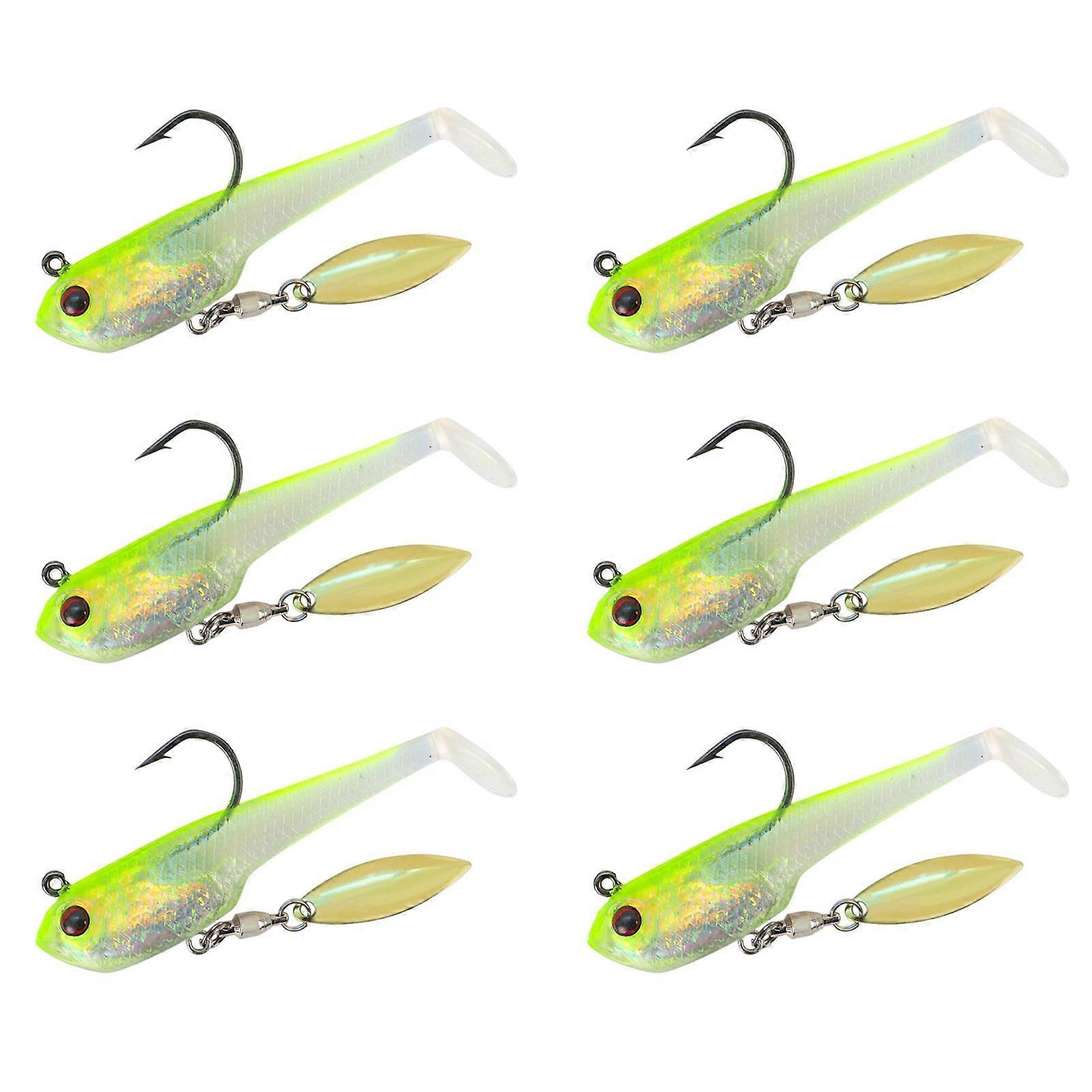 Mengxi 6Pcs Soft Fishing Lures Artificial Baits with Sharp Hook Realistic Looking Bright Color T-Tail Fake Baits Swimbait Fishing Tackle