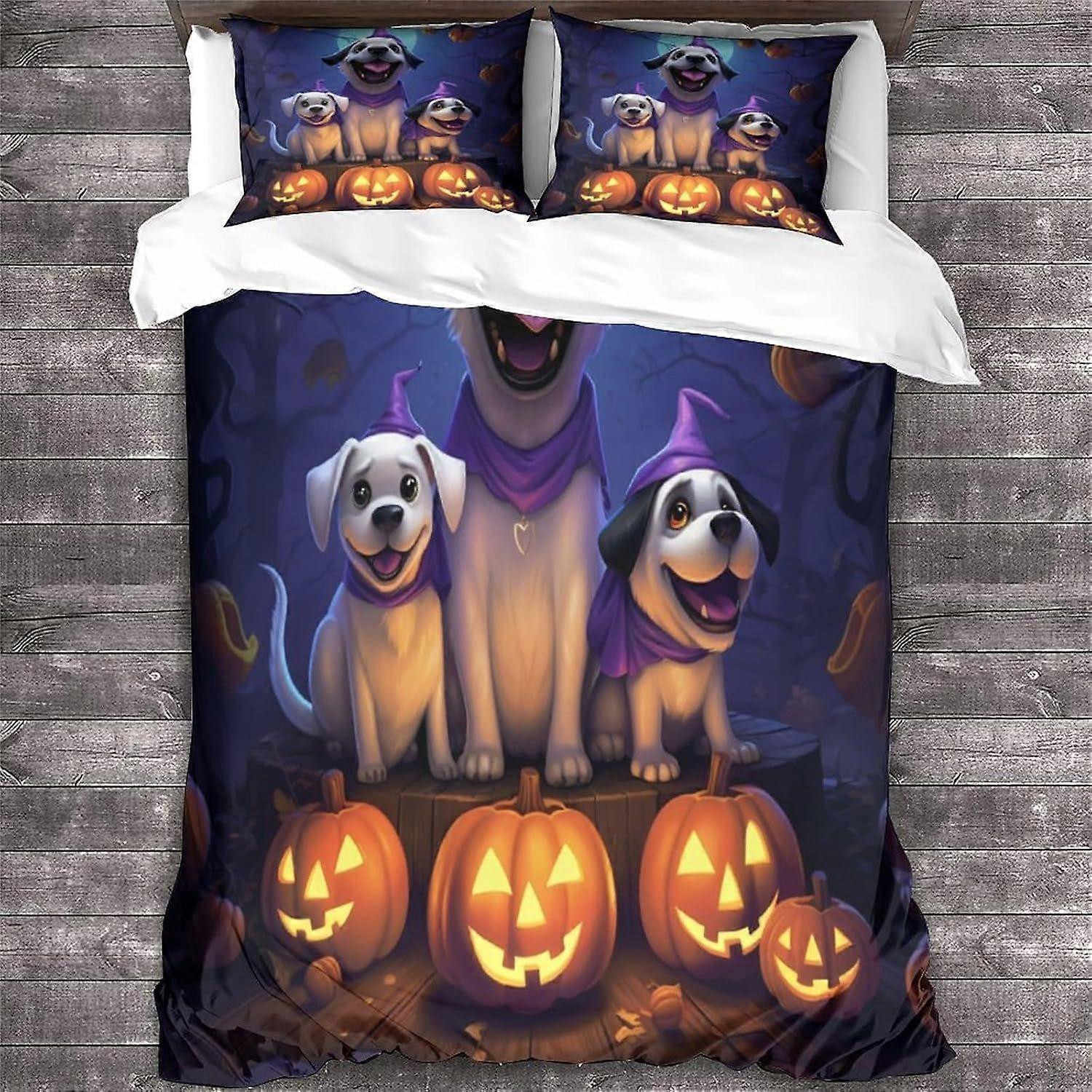 Capa de edredom LikeEj com estampa de cachorro, tema animal, conjunto de cama com estampa 3D de Halloween para crianças, presente ideal para elas, capa de edredom ultramacia para decoração de quarto e roupa de cama.