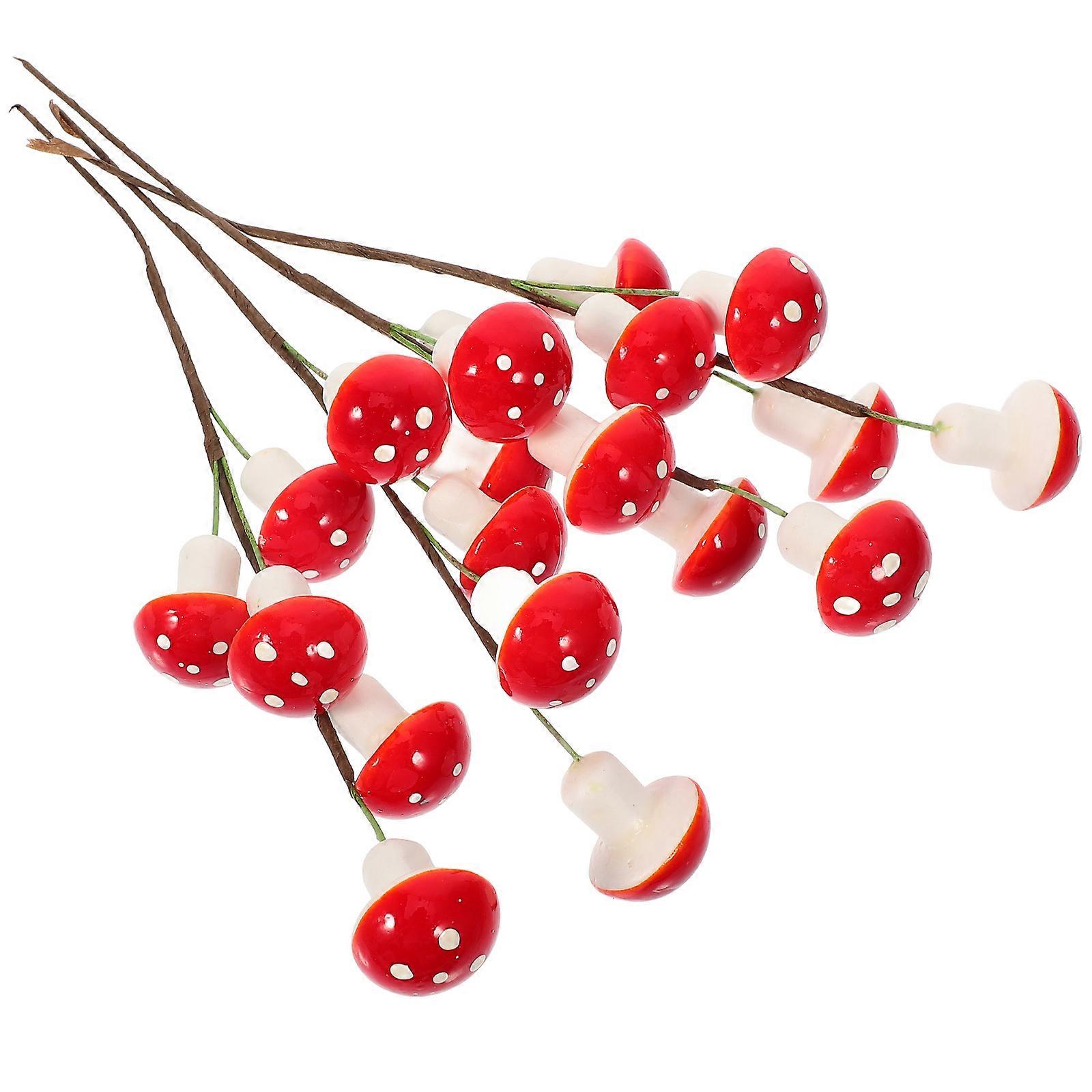 Fake Mushrooms 4Pcs Realistic Design Ornaments Suitable For Home Decor Event Setups Foam Mushroom Picks Red