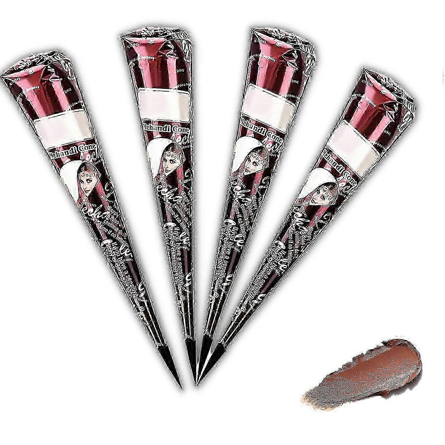 4 عبوات من نمش الحناء البني الطبيعي ، لون وشم الحناء بني ، مخاريط كريم الحناء الطبيعية ، ملصقات الوشم للوشم المؤقت