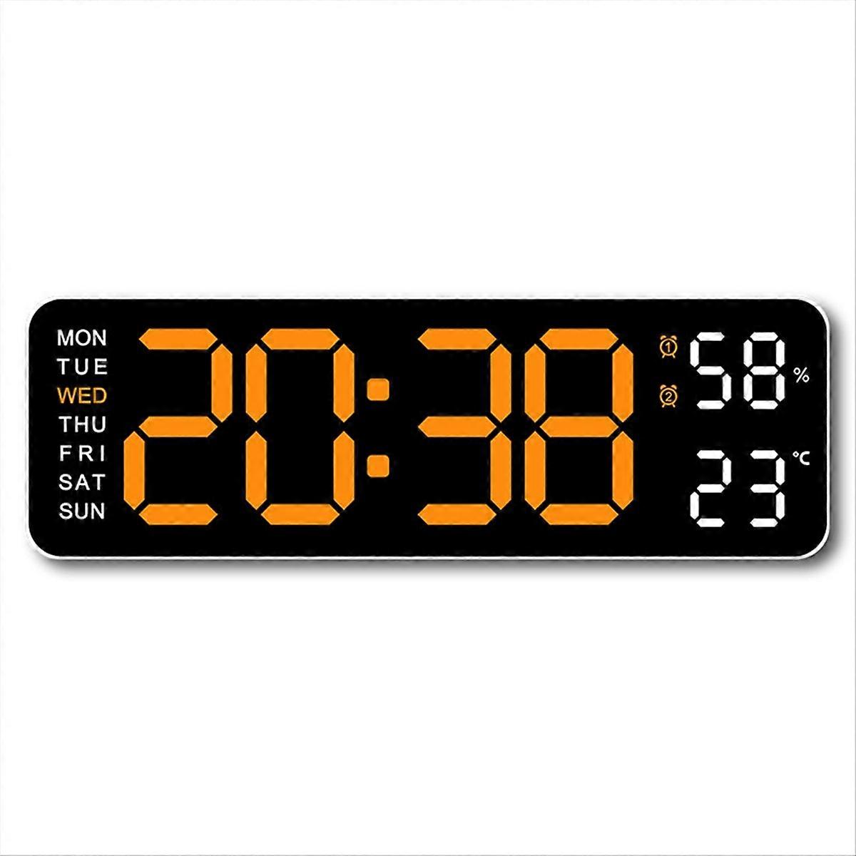 Large Digital Wall Clock Temperature and Humidity LED 12/24H Orange