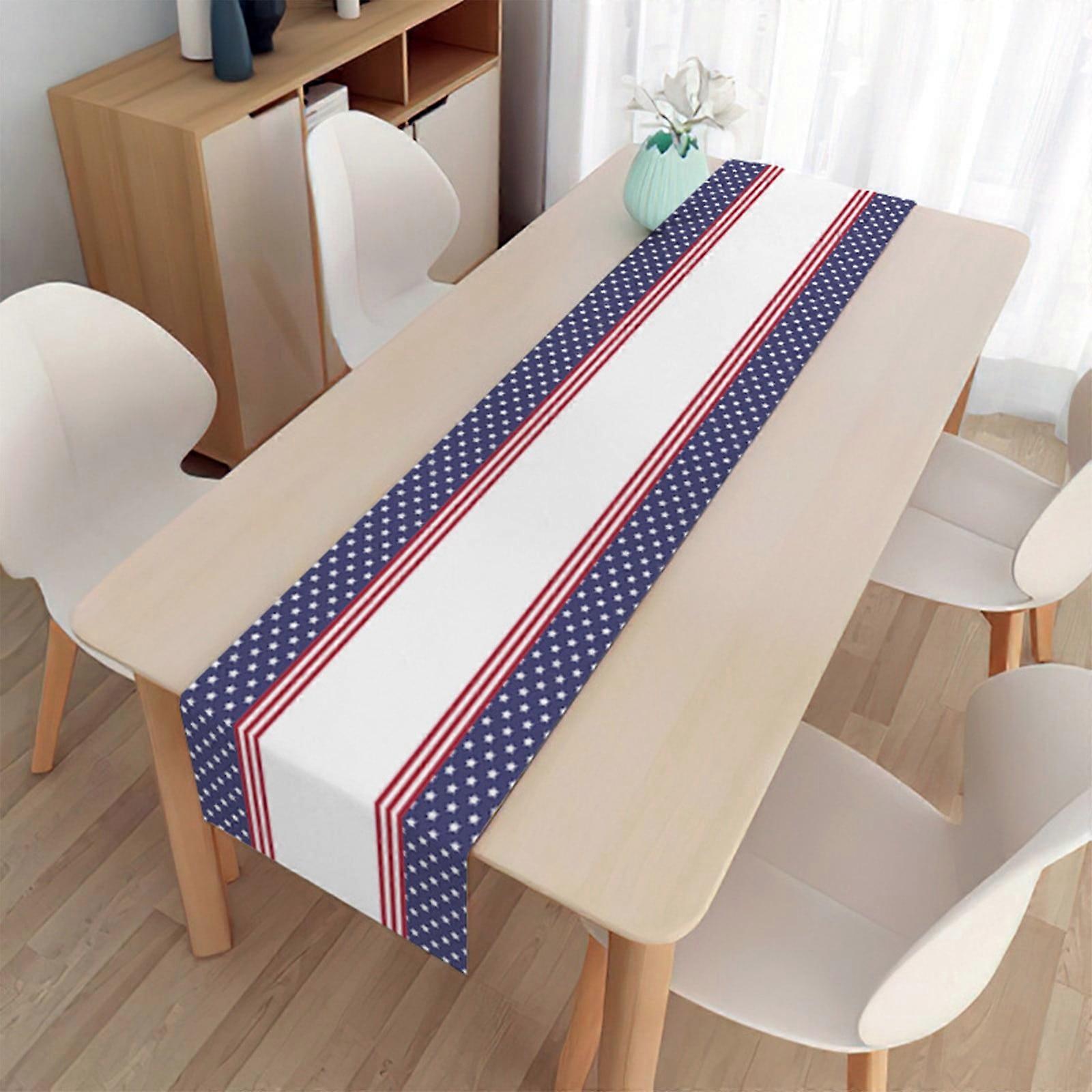 Quinlirra Independence Day Table Flag with Non-Slip Heat Resistance Linen Tablecloth, Decorative Table Runner Mat for Dining Table