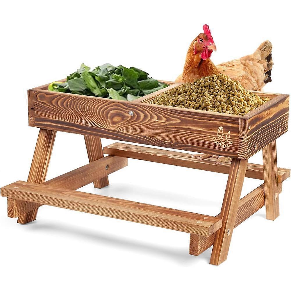 Chicken Feeders with Picnic Table,Chicken Feeder,Mesh Bottom Keeps Food Fresh and Dry for Wild Birds,Ducks & Squirrels