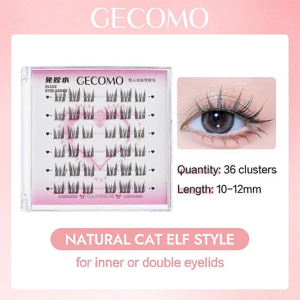 GECOMO 6 Rows of Single Cluster Glue-free False Eyelashes Naturally Enlarge the Eyes For Beginner Makeup Curling False Eyelashes