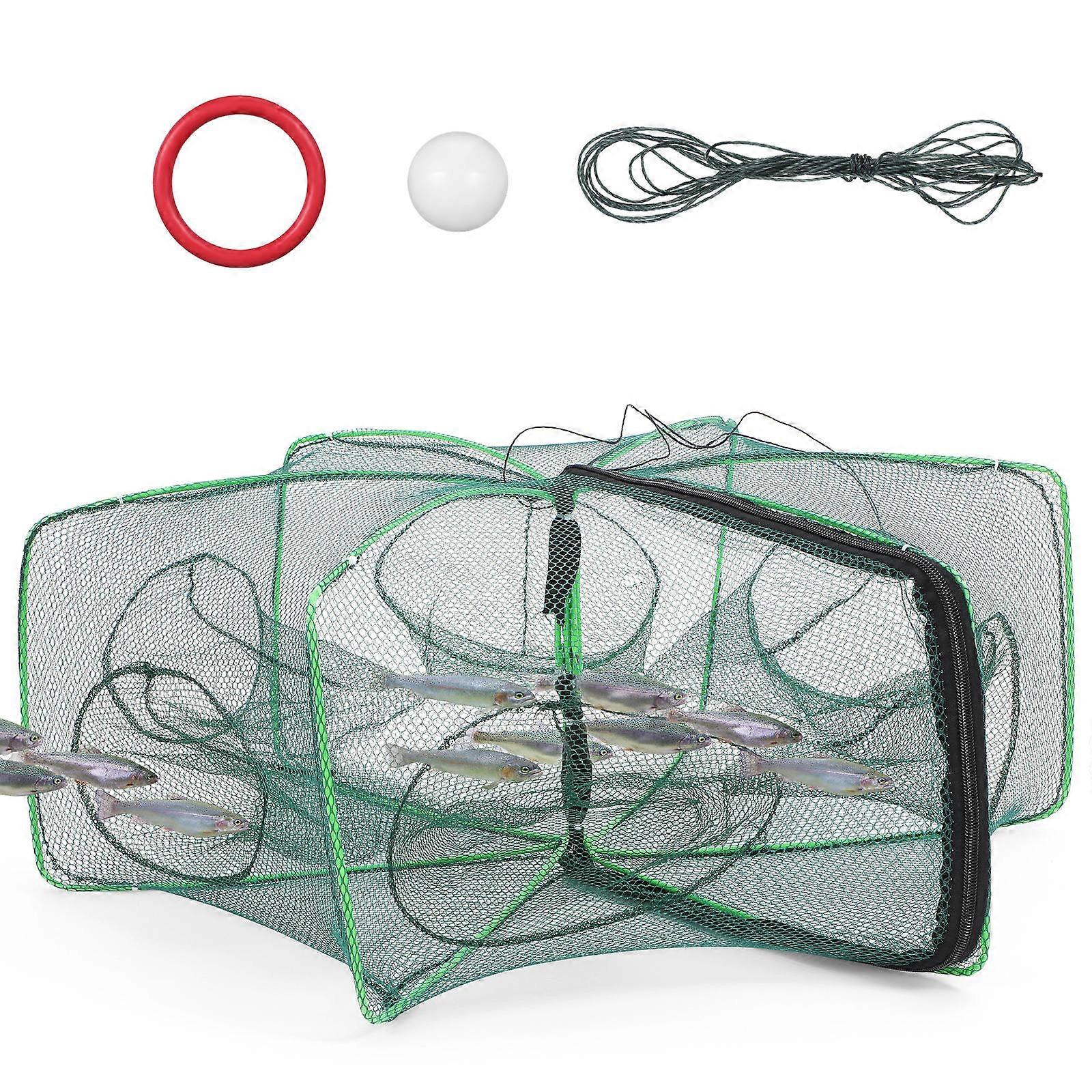 Fishing Net Foldable Fish Trap for Shrimp Catching One Set Green Nylon