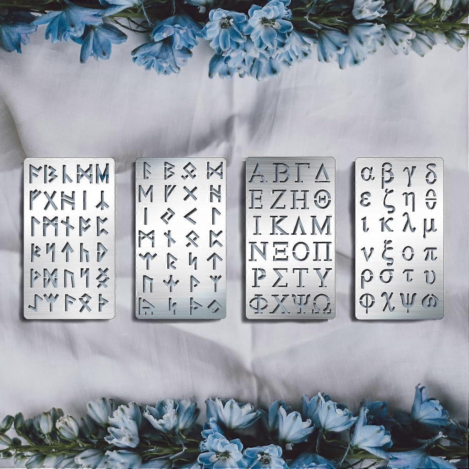 4 Sets Alphabet Symbols Metal Stencil 4 Styles Metal Embossing Stencil Template for Making Photo Decorative Paper Scrapbooking Embossing Card