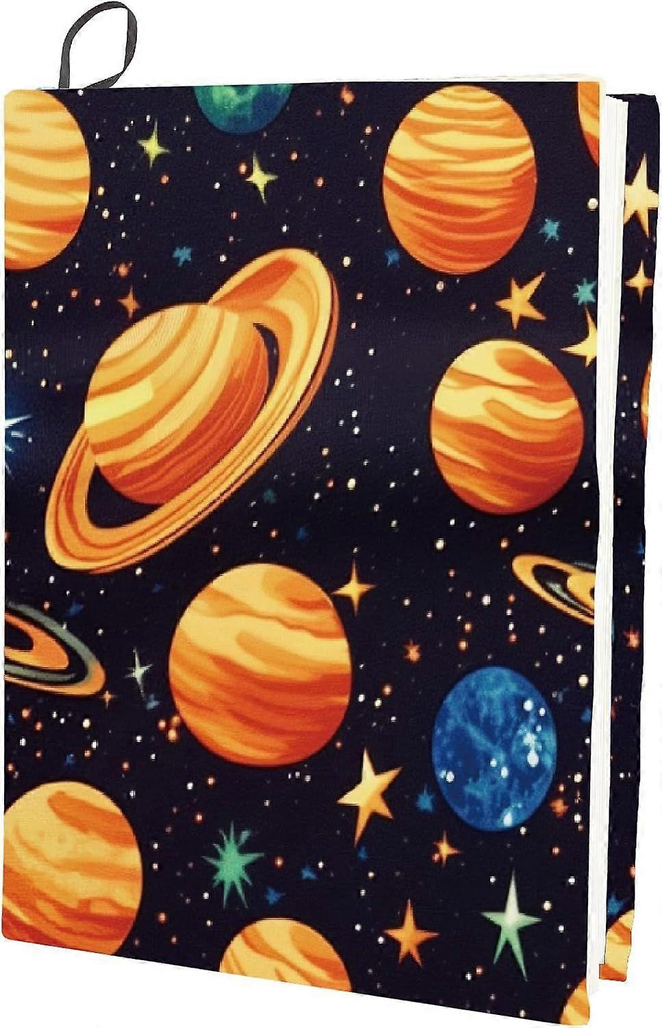 Planet Stretchable Book Cover Stars Black Washable Reusable Large Nylon Book Protector Elastic Notebook Wraps Suitable for 9 x 11in Hardcover Books Cl