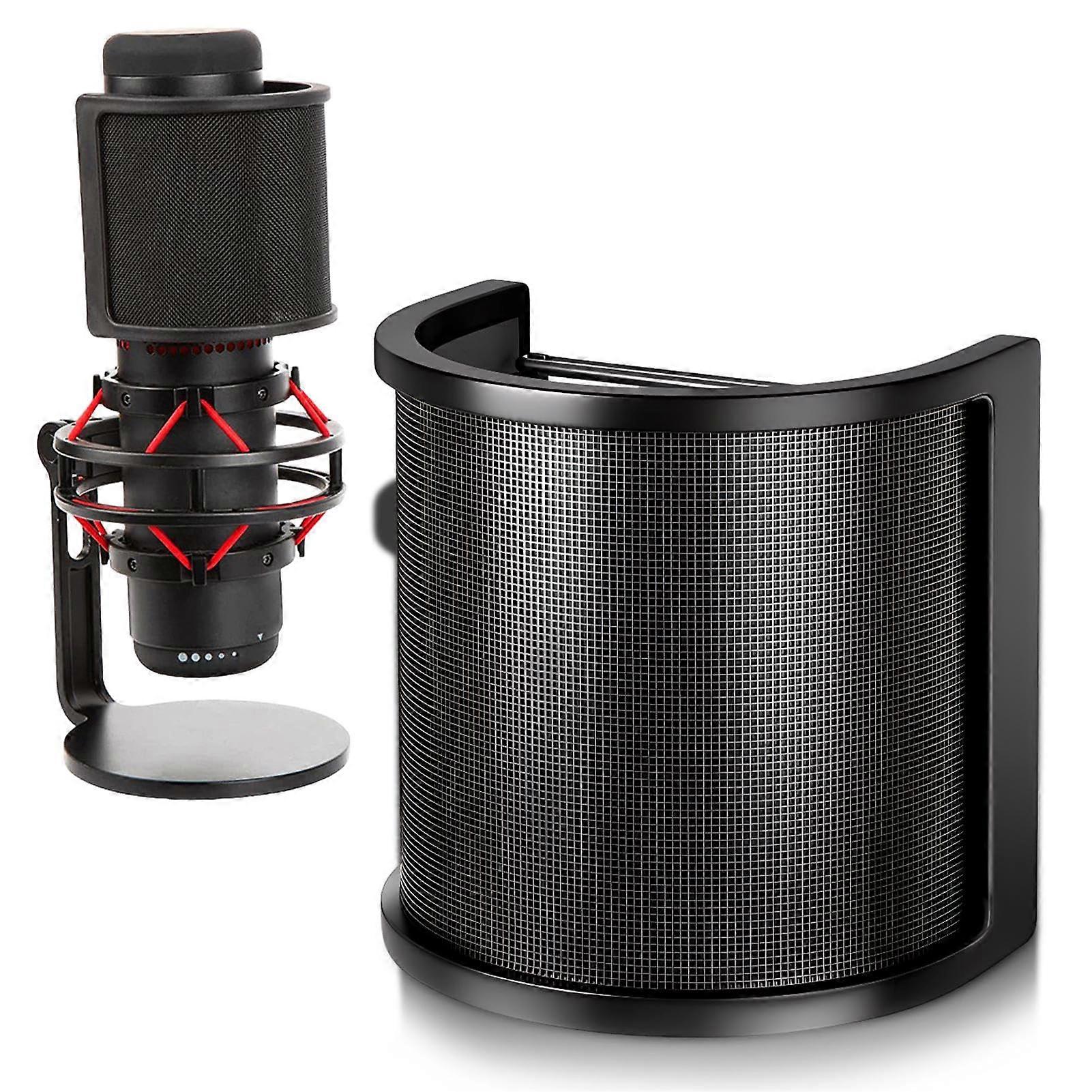 Microphone Pop Filter with Metal Mesh Windscreen, UShaped TripleLayer Noise Reduction Shield for Studio Recording, Black