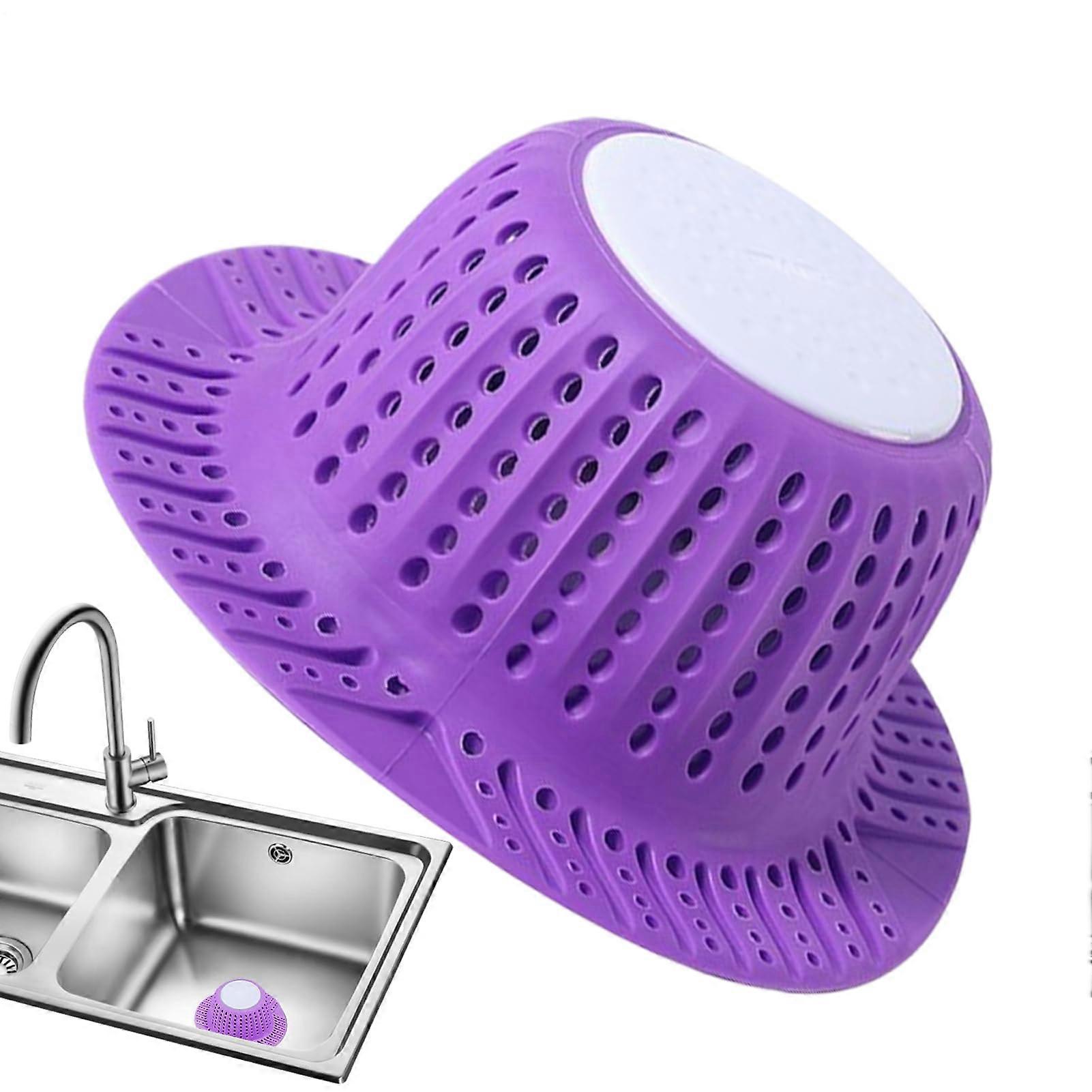 Shower Drain Hair Catcher with  AntiClogging Mesh, Foldable Silicone Sink Strainer Purple