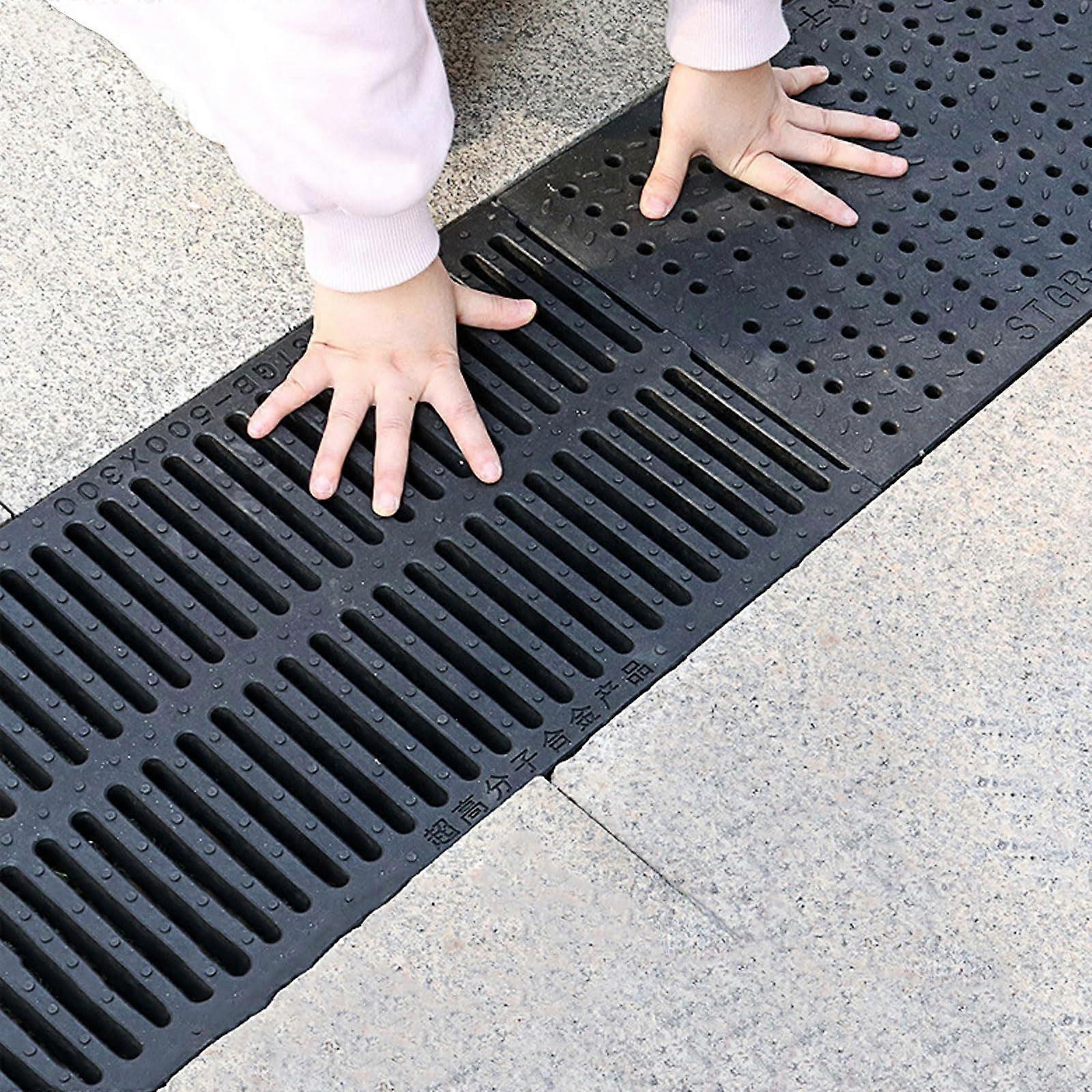 Outdoor Drain Grate Cover AntiSlip Resin Plastic Rectangular Channel Drain Courtyards Black 350x500x50mm RustResistant