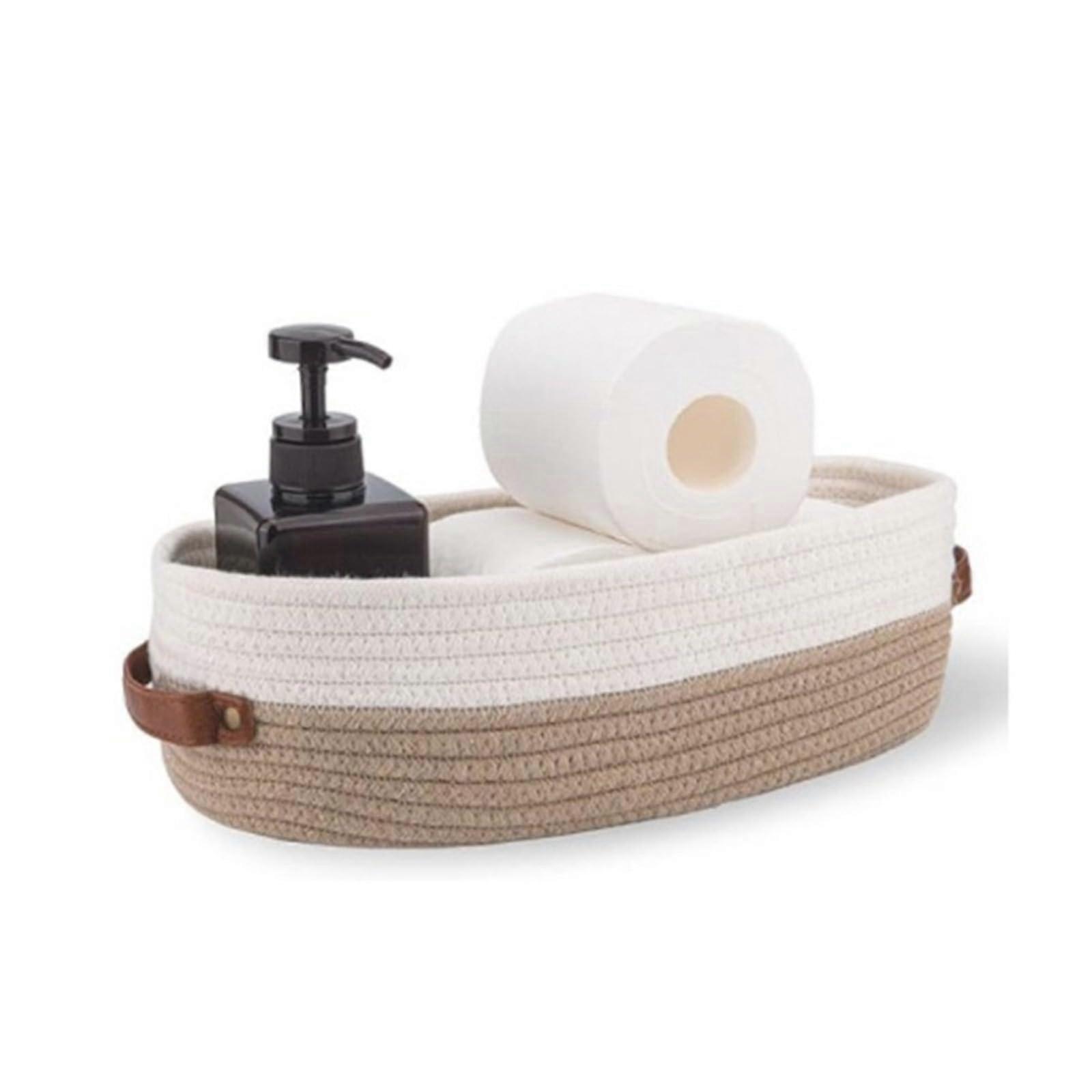 Oval Leather Handle Cotton Rope Storage Basket for MultiRoom Home Organization