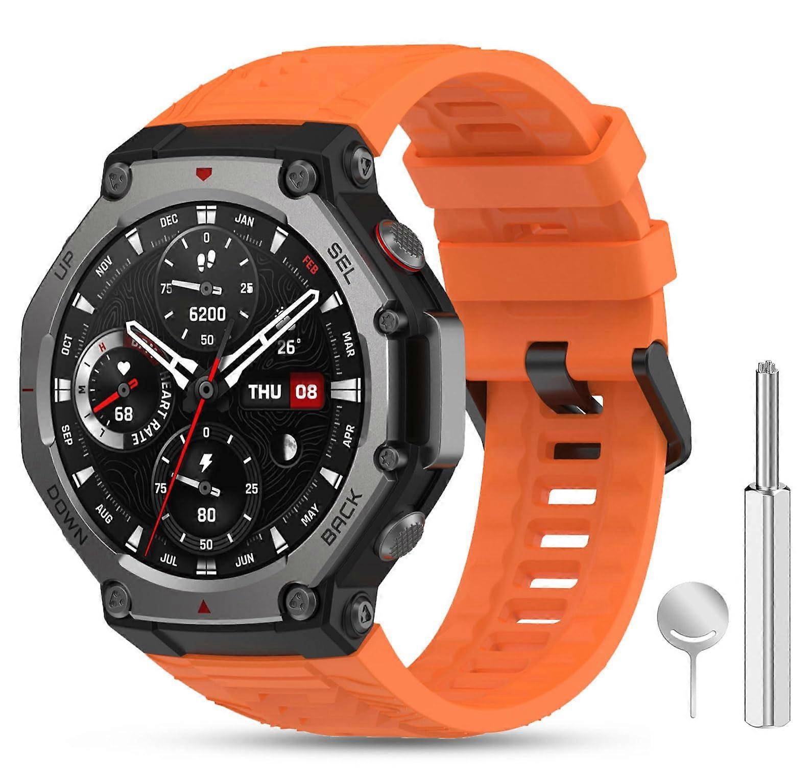 Waterproof SweatResistant Soft Silicone Strap QuickRelease Adjustable Orange for Amazfit TRex 3