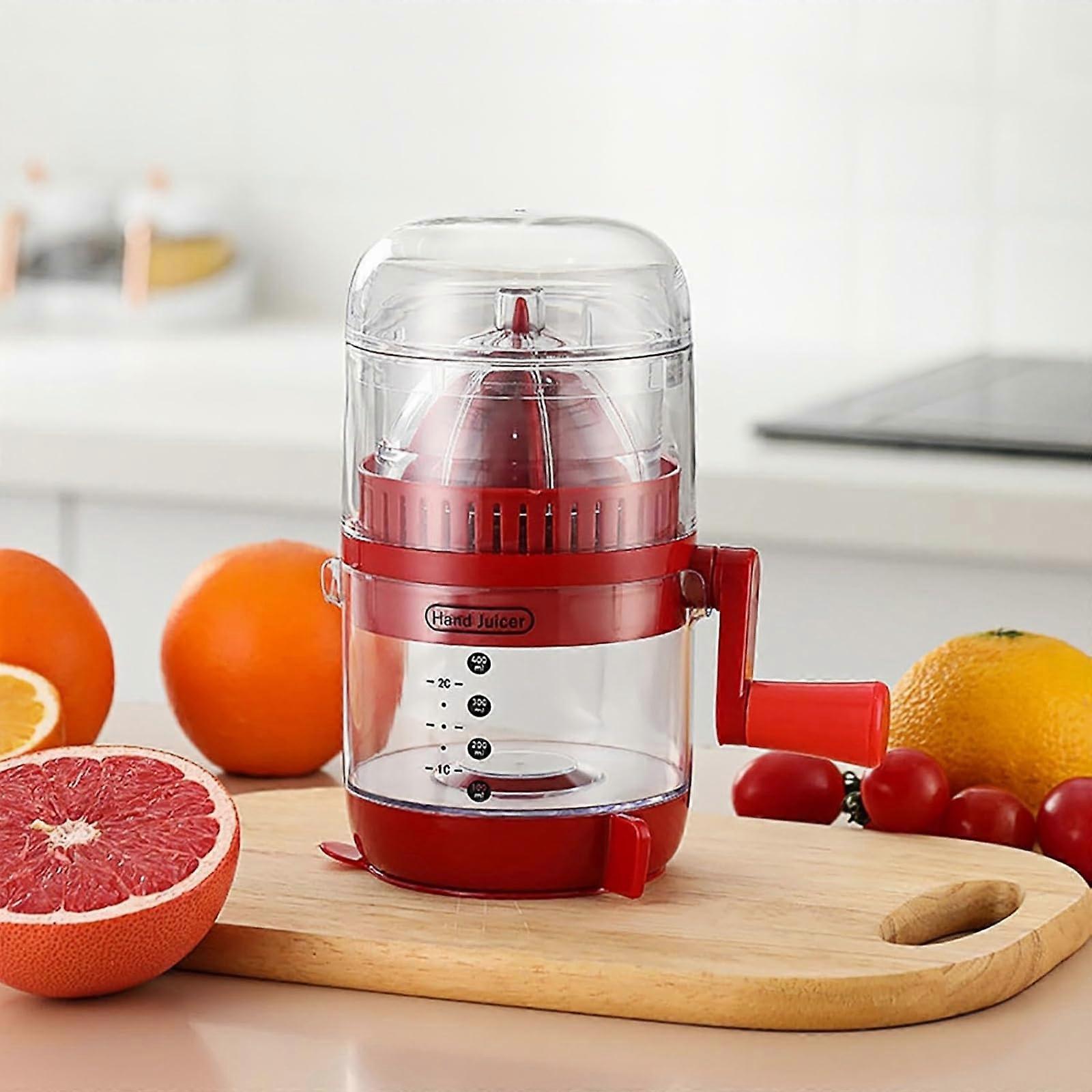 Manual Citrus Juicer with Suction Base, Effortless Hand Crank Press for Lemon, Orange, Lime, Red