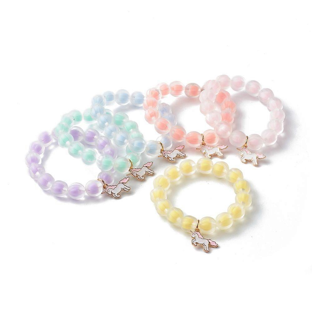 Bead in Bead Transparent Acrylic Pumpkin Beads Stretch Bracelet for with Alloy Enamel Unicorn Pendants Mixed color Inner Diameter: 1-3/4 inch(4.5cm)