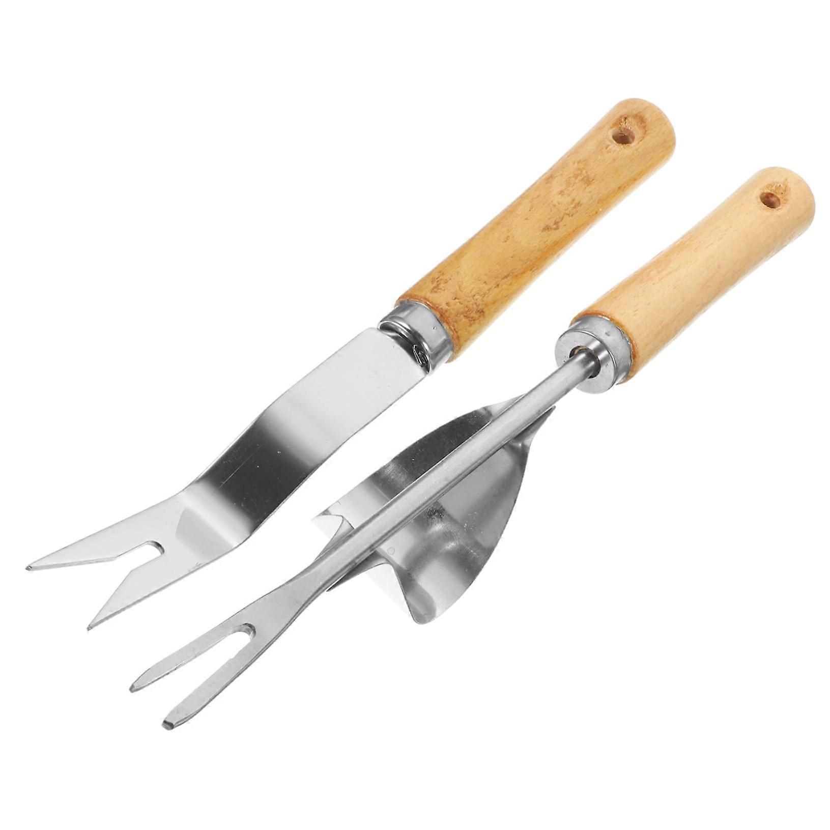 2pcs Stainless Steel Garden Weeding Fork Manual Weed Puller Ergonomic Handle Taproot Removal Tool