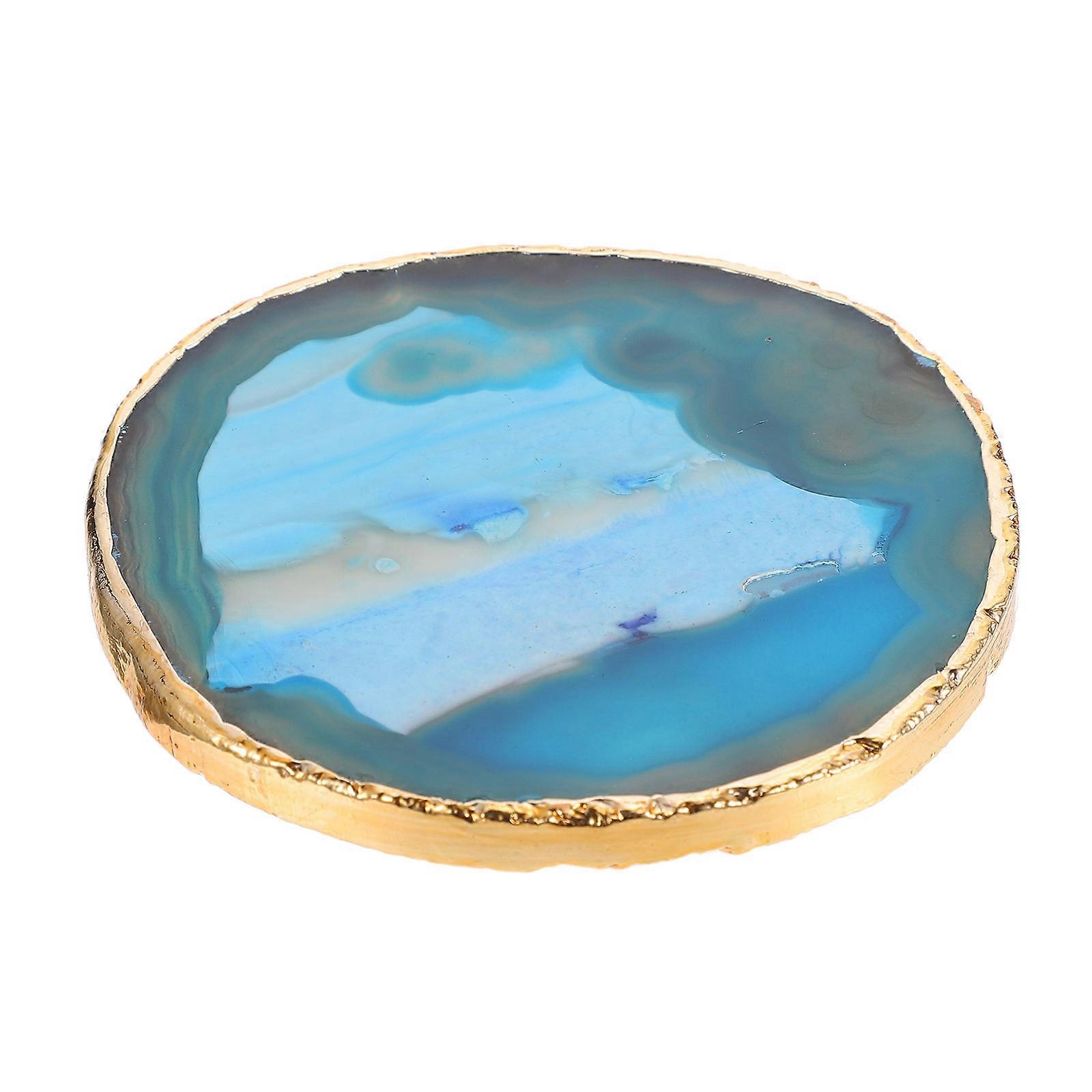 Oval Agate Coaster Agate Stone Coaster for Blue Gold-Plated Style