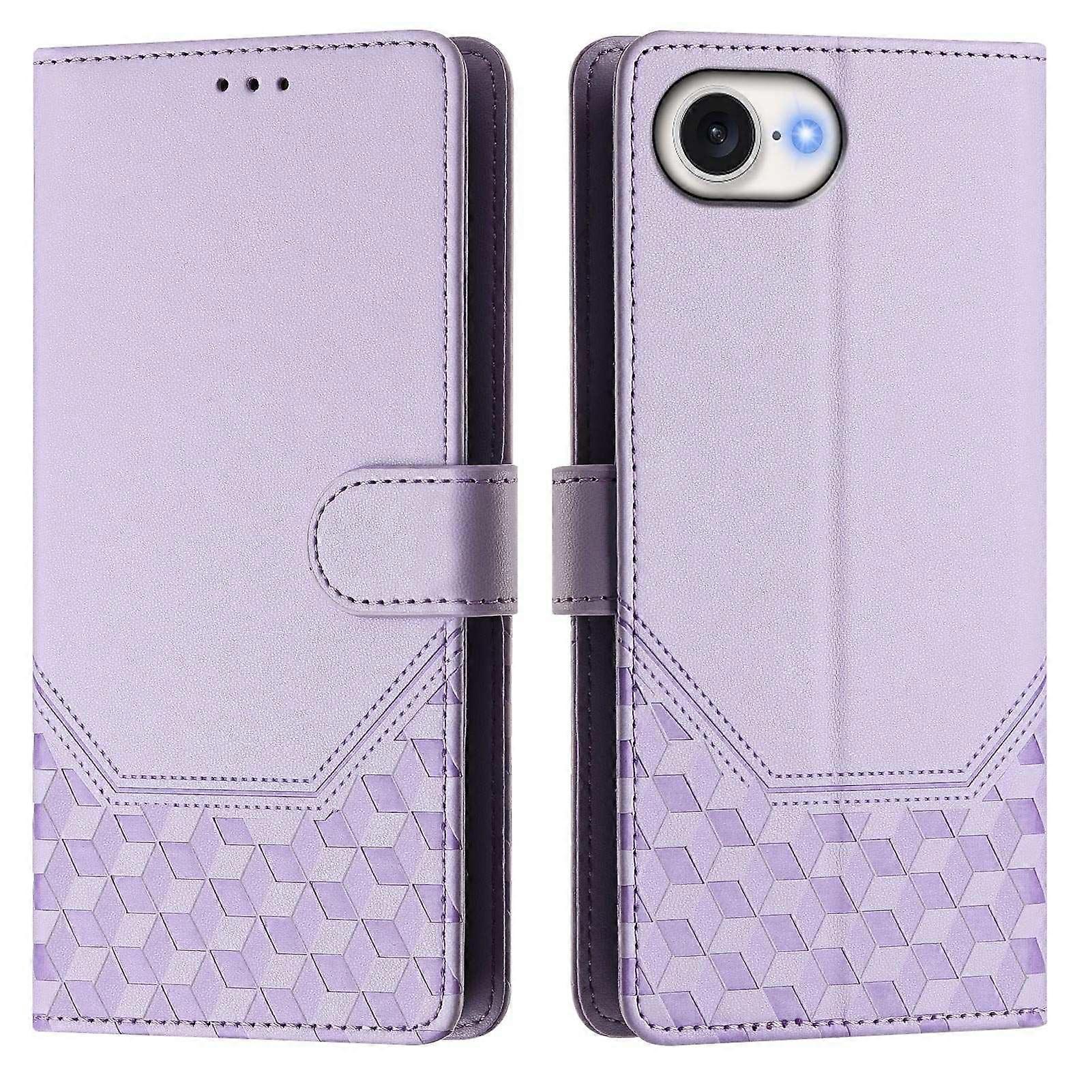 For iPhone 16e Case Imprinted Honeycomb RFID Blocking Leather Phone Cover with Strap