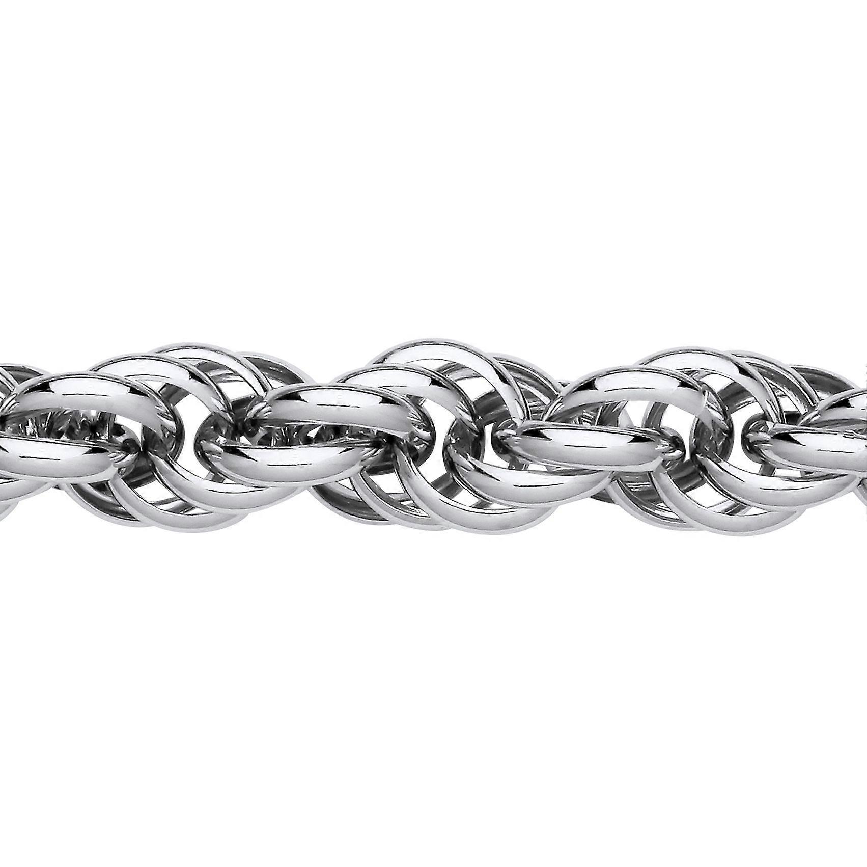 Jewelco London Ladies Rhodium Plated Sterling Silver Chunky Twisted Rope Prince of Wales Chain Bracelet 13mm 8 inch