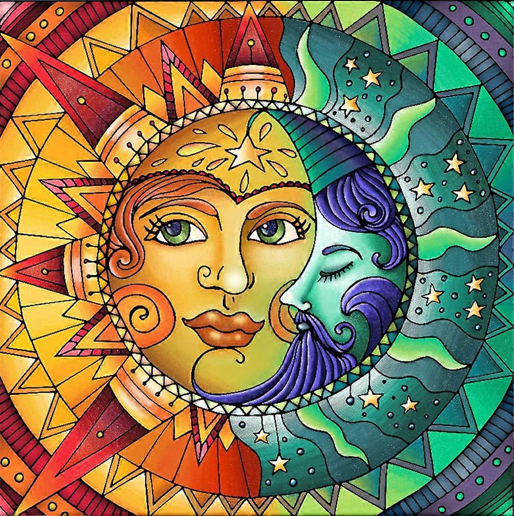 Sun and Moon Stamped Cross Stitch Kit with Printed Pattern Beginner Friendly 30x30cm
