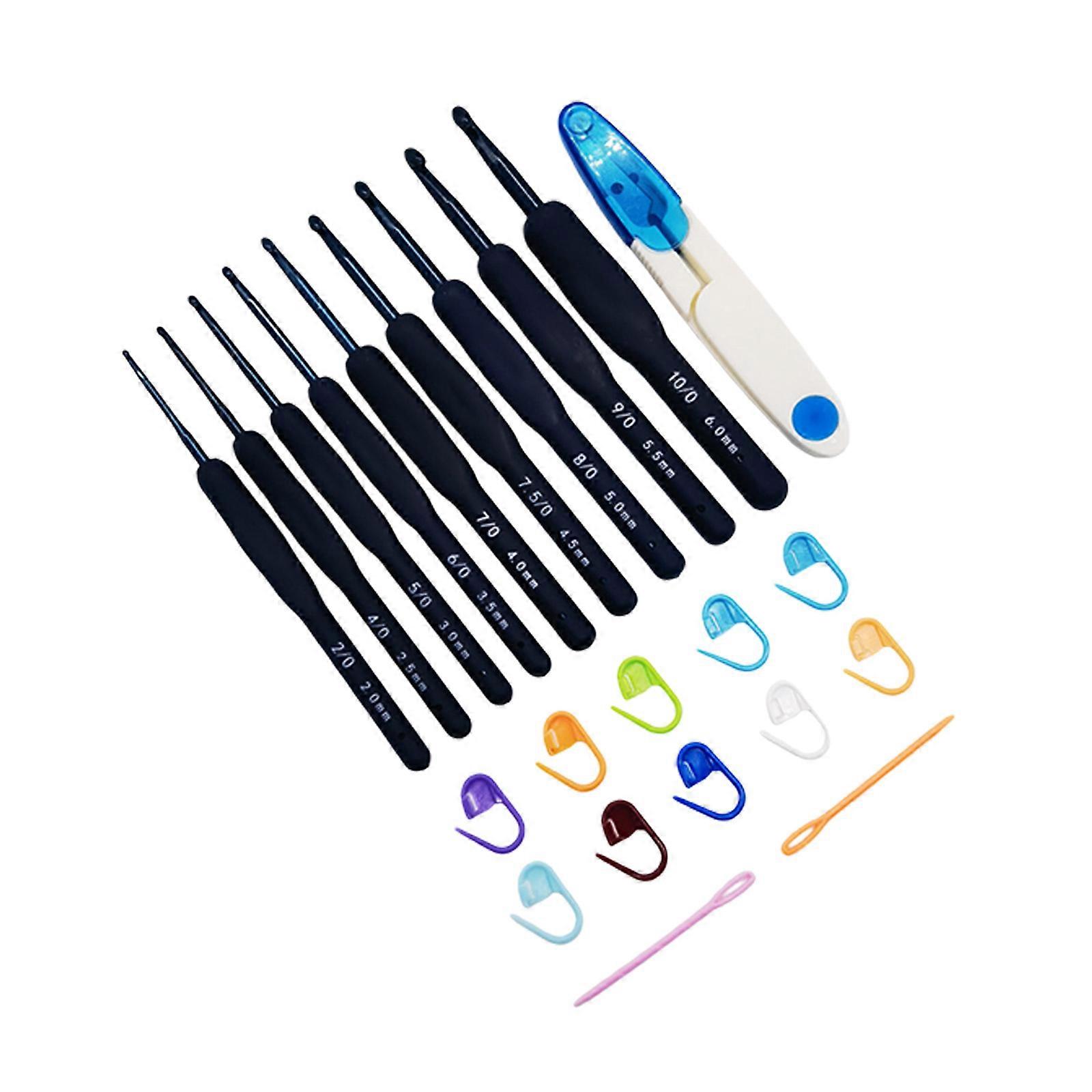 Knitting Tool Set Crochet Hook Blue Rubber Handle Multiple Gauges Storage for Crafting Needs Multicolor