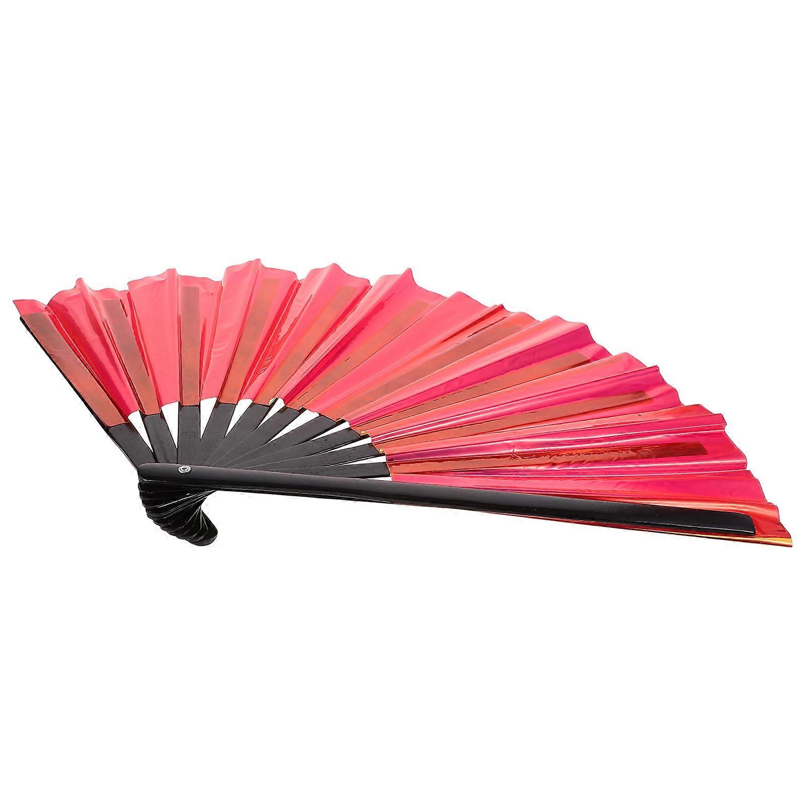Stage Performance Hand Fan Red PVC Folding Fan for Party Use