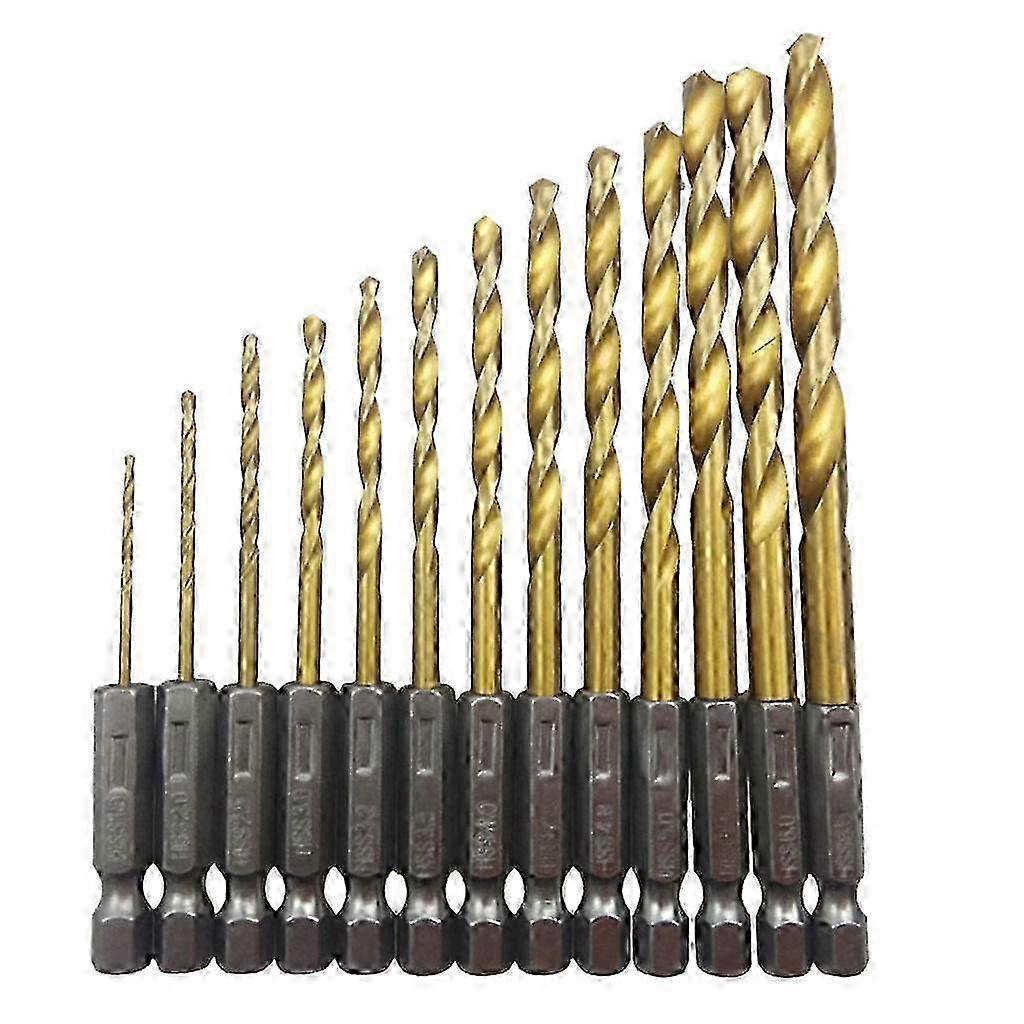 13pc HSS HIGH SPEED STEEL DRILL BIT SET HEX SHANK BITS - TITANIUM COATED NEW