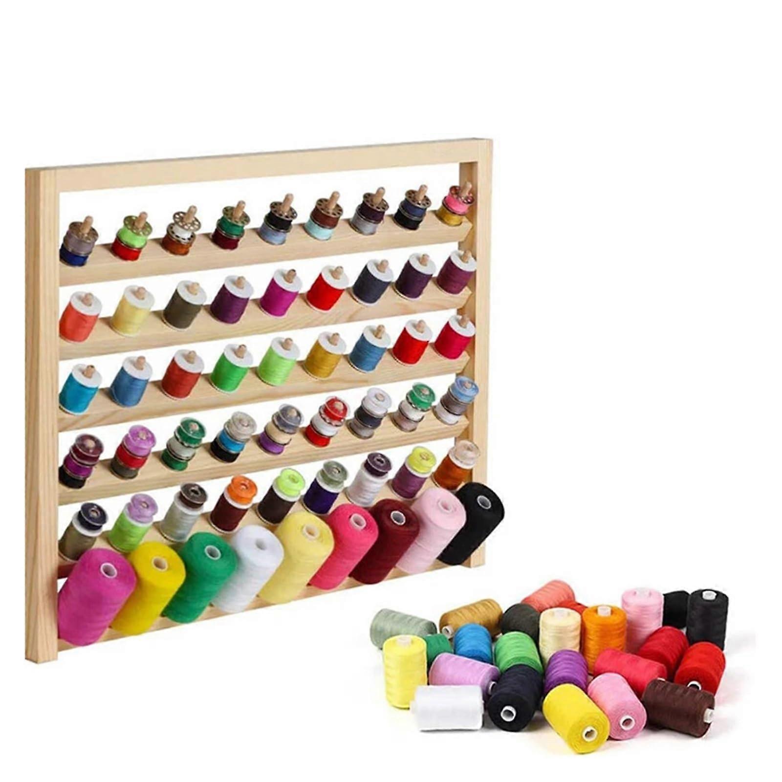 Wooden Thread Rack Wall Mounted Pine Spool Holder for Sewing and Crafting, 54 Spool Storage