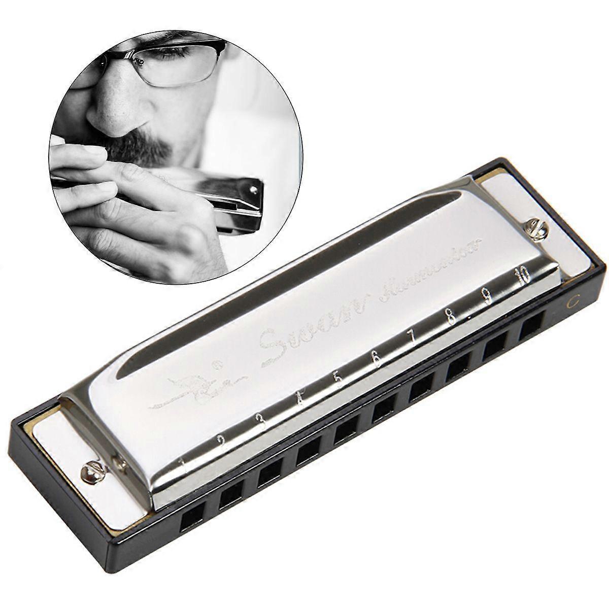 Swan Harmonica 10 Hole 20 Tones Harmonica C Blues Professional Harmonica (Sliver)