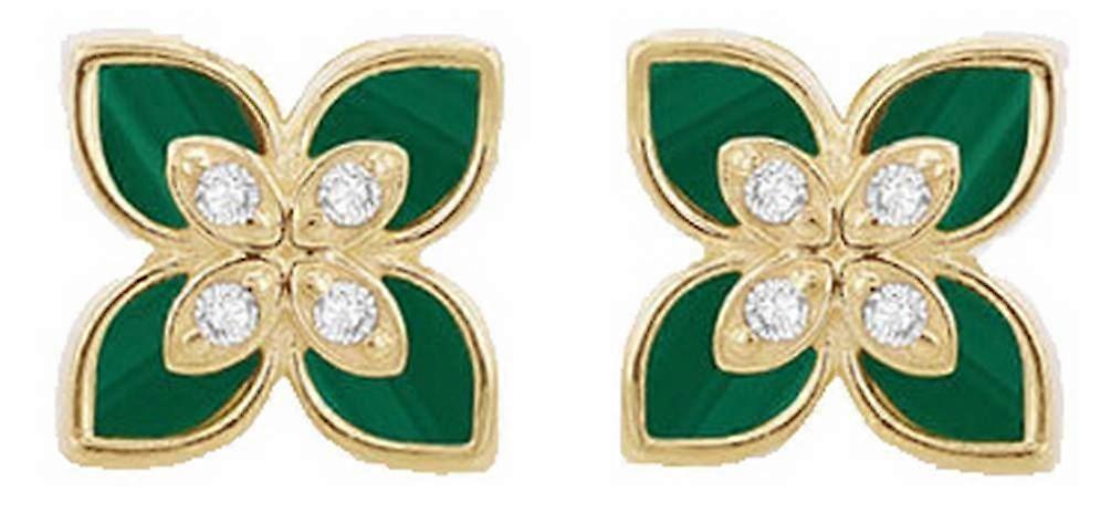 KJ Beckett Malachite Flower Stud Earring - Yellow Gold/Green