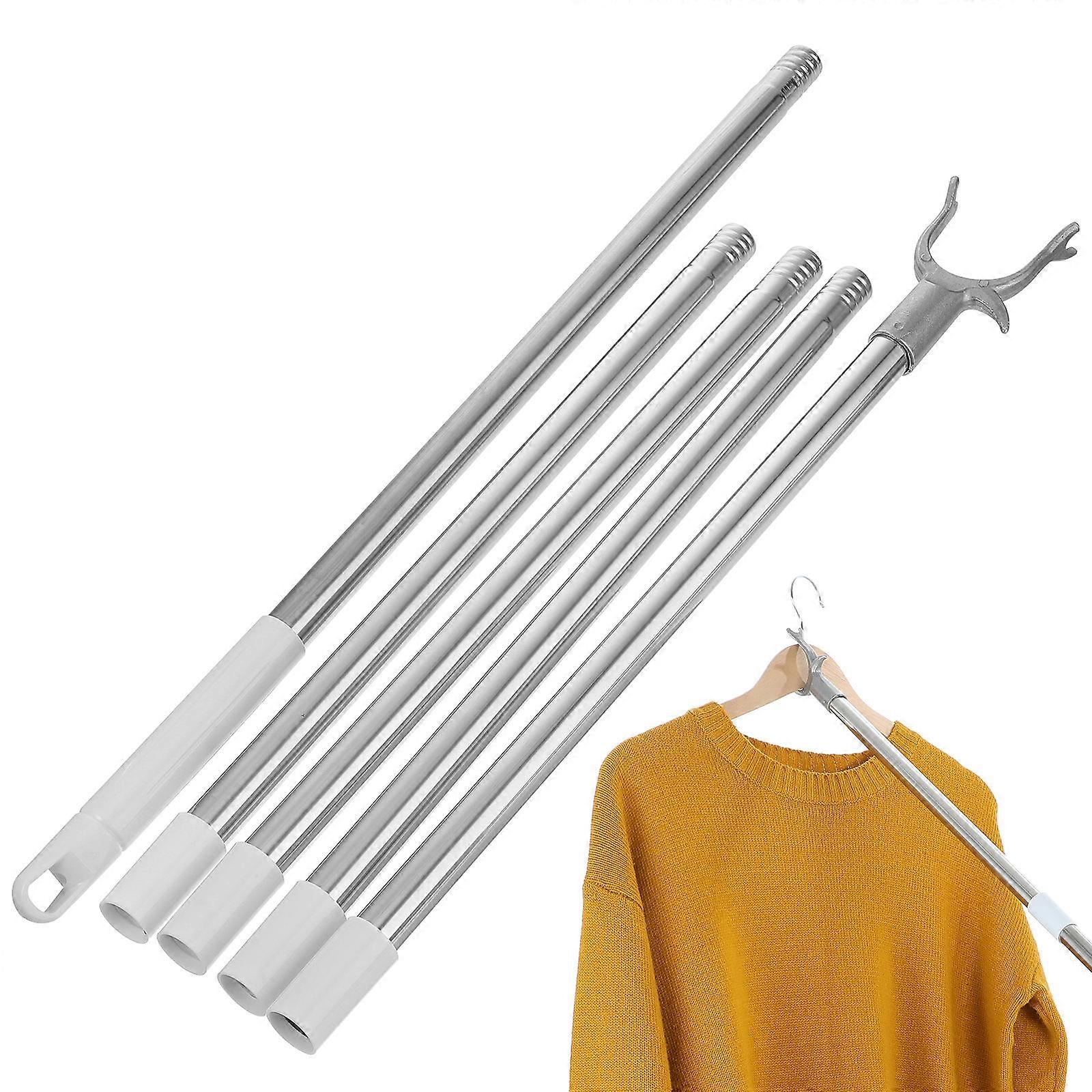 Clothesline Prop Pole Clothes Drying Rod White 201.00X5.50X2.50CM Adjustable 1Pack