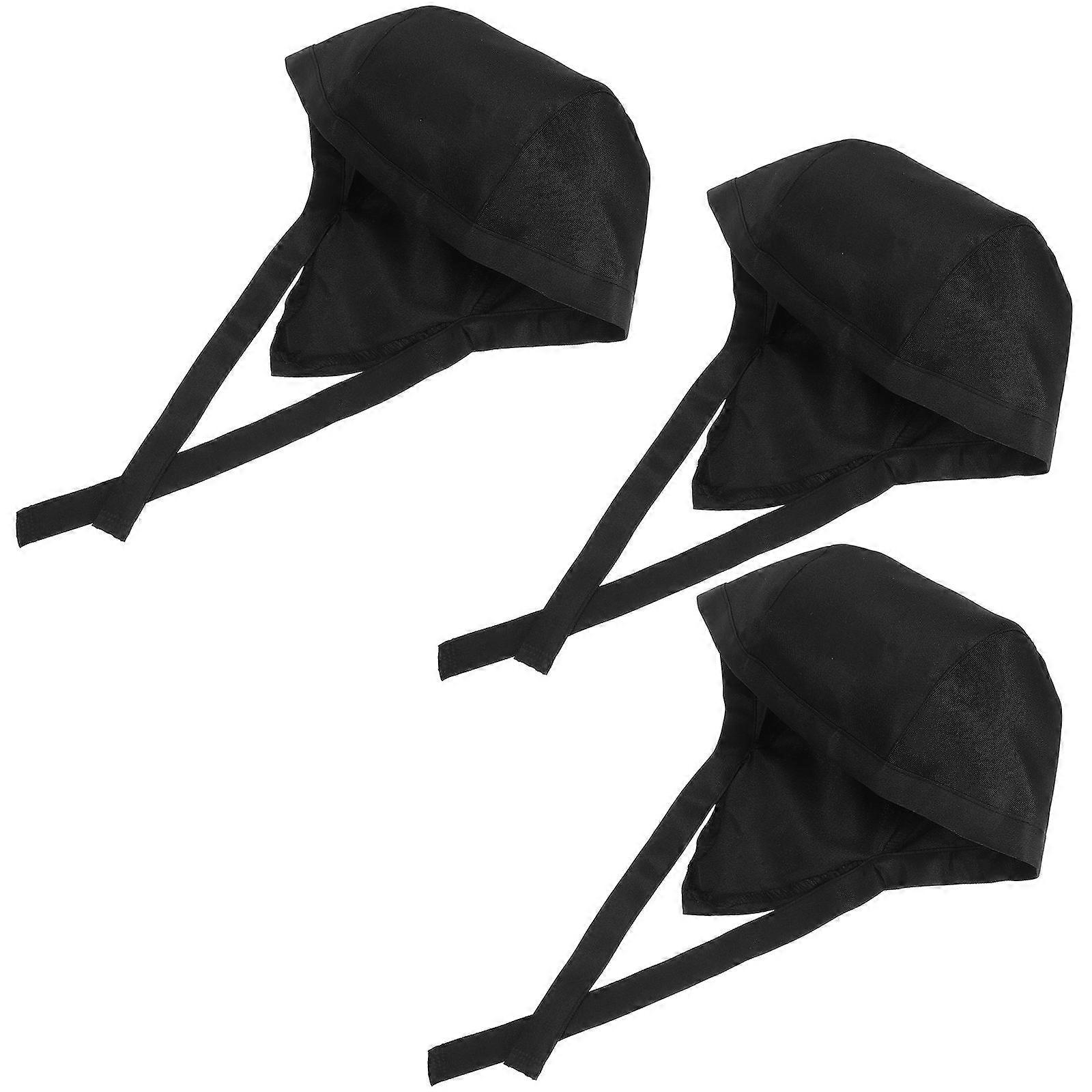 Black Chef Hat Cloth Kitchen Working Hat for Wearing 3Pcs Pack